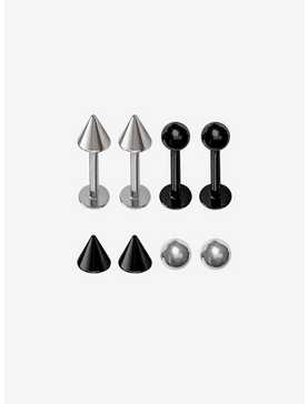 Silver & Black Steel Labret Ball & Spike Stud 4 Pack, , hi-res