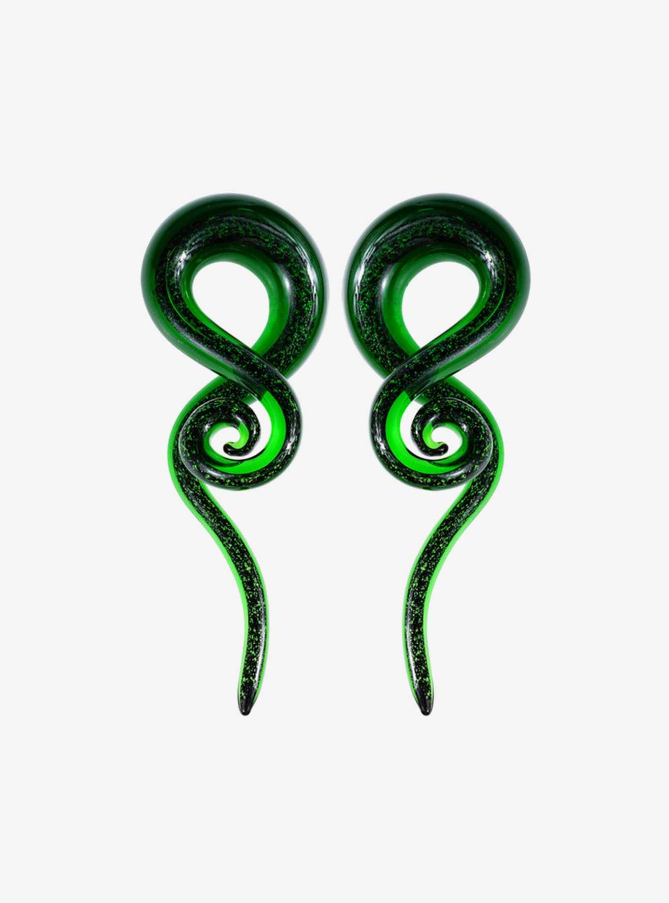 Glass Green Glitter Spiral Taper 2 Pack, , hi-res