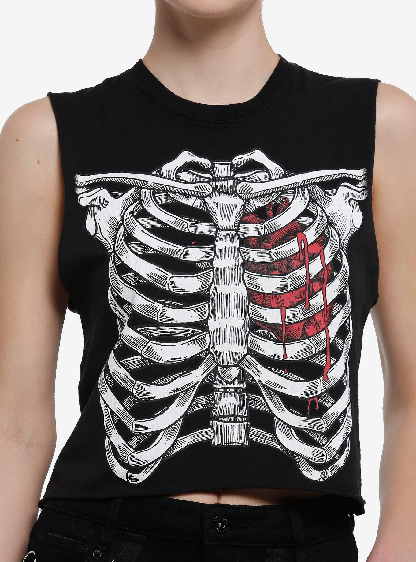 Bleeding Heart Rib Cage Girls Crop Muscle Tank Top, , hi-res