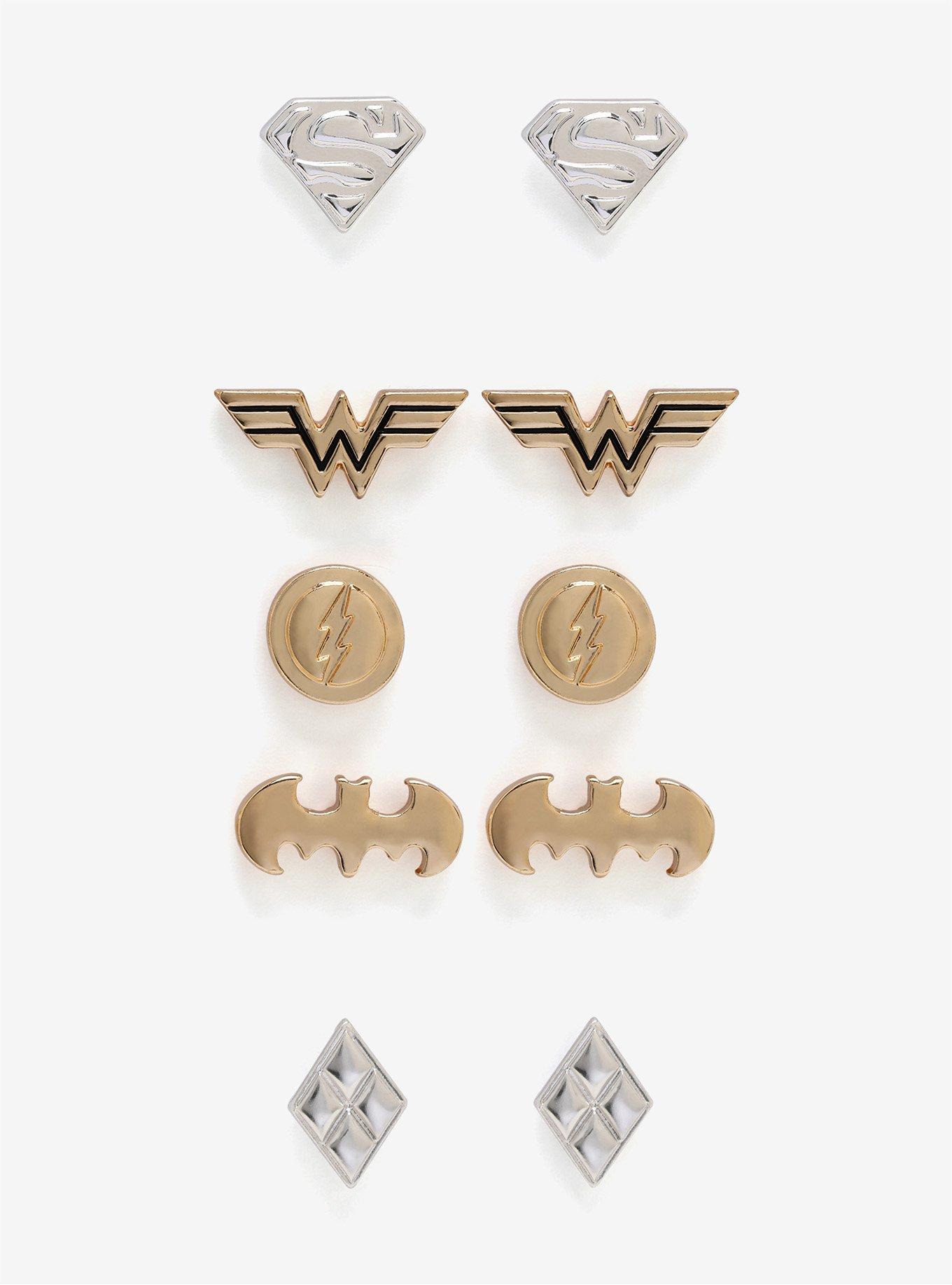 DC Comics Justice League Silver & Gold Earring Set, , hi-res