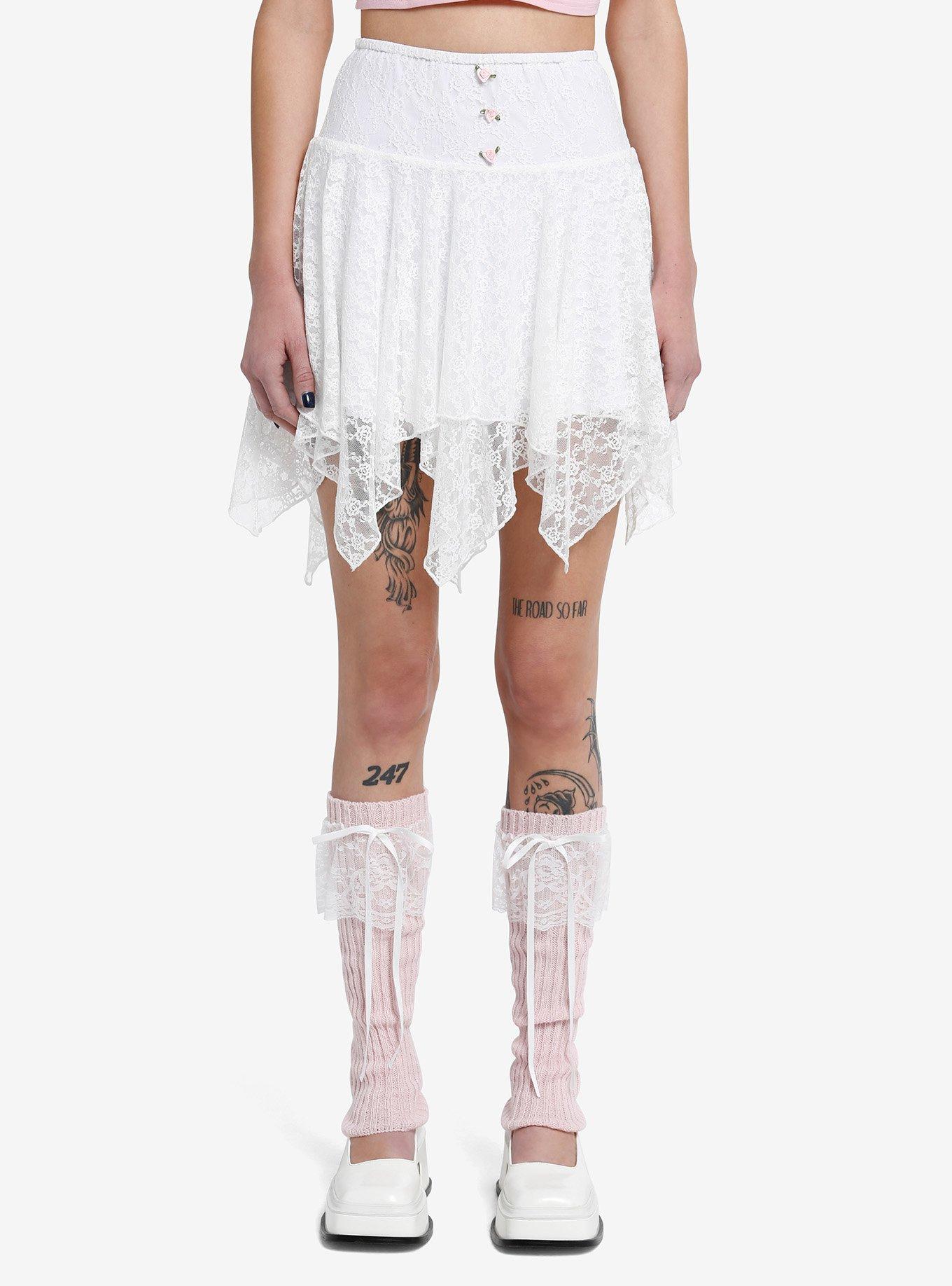 Sweet Society White Lace Rose Hanky Hem Skirt, PINK, hi-res