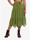 Thorn & Fable® Green Tiered Hanky Hem Midi Skirt, OLIVE, hi-res