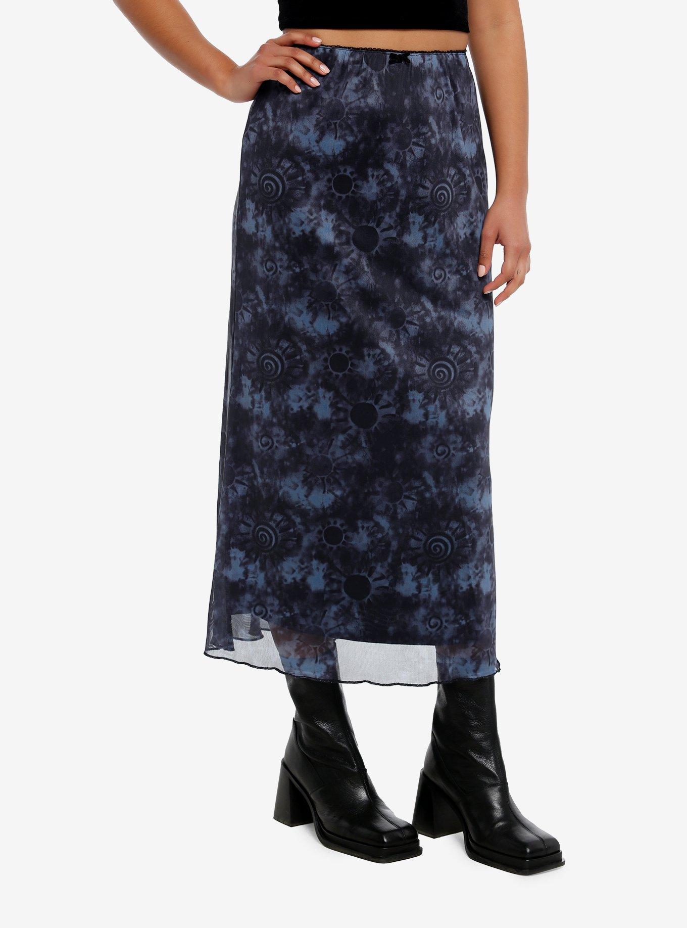 Cosmic Aura® Sun Swirl Mesh Midi Skirt, NAVY, hi-res