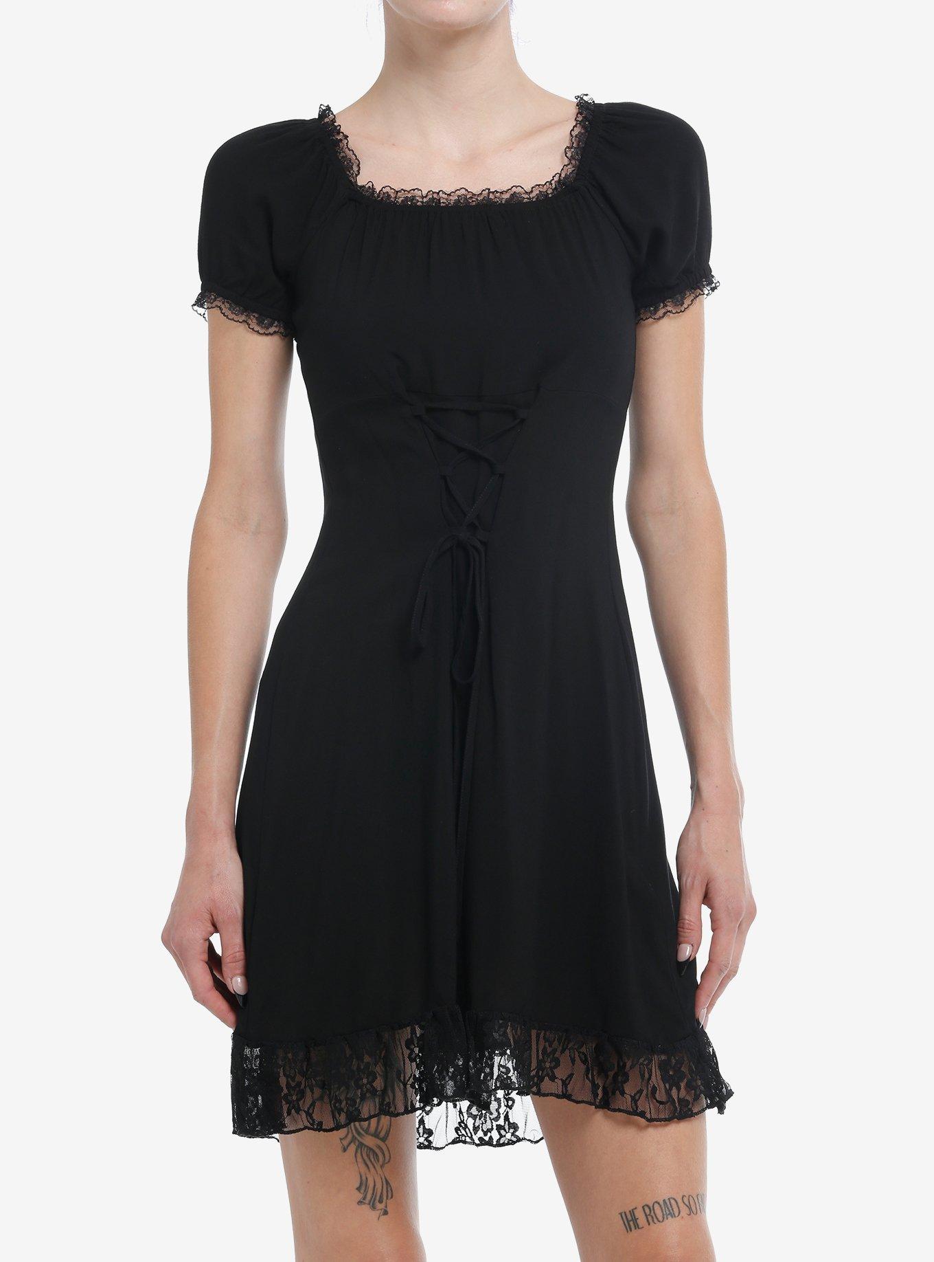 Daisy Street Black Lace Trim Corset Mini Dress, , hi-res