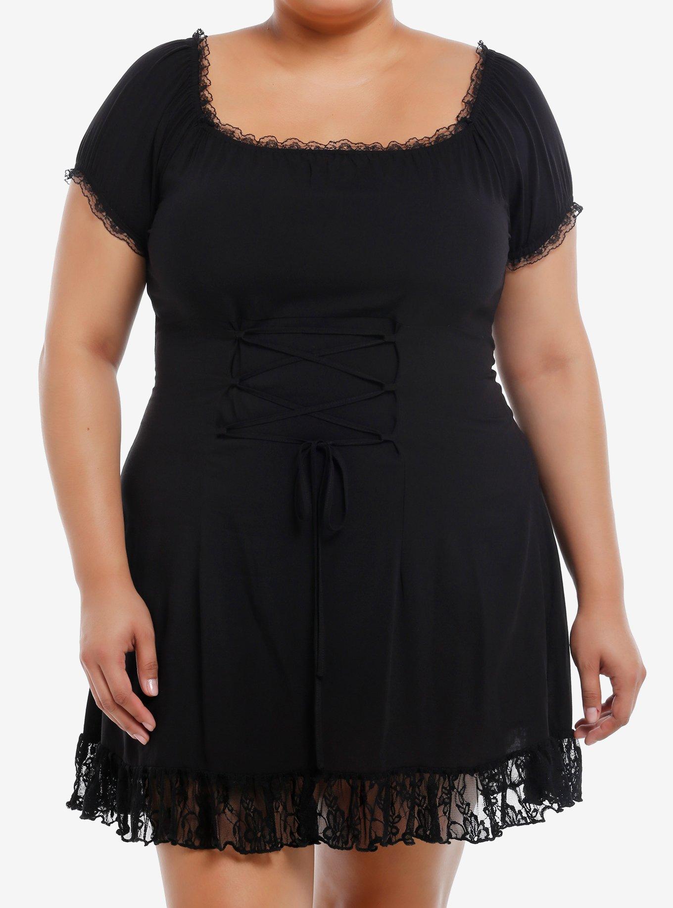 Daisy Street Black Lace Trim Corset Mini Dress Plus Size | Hot Topic