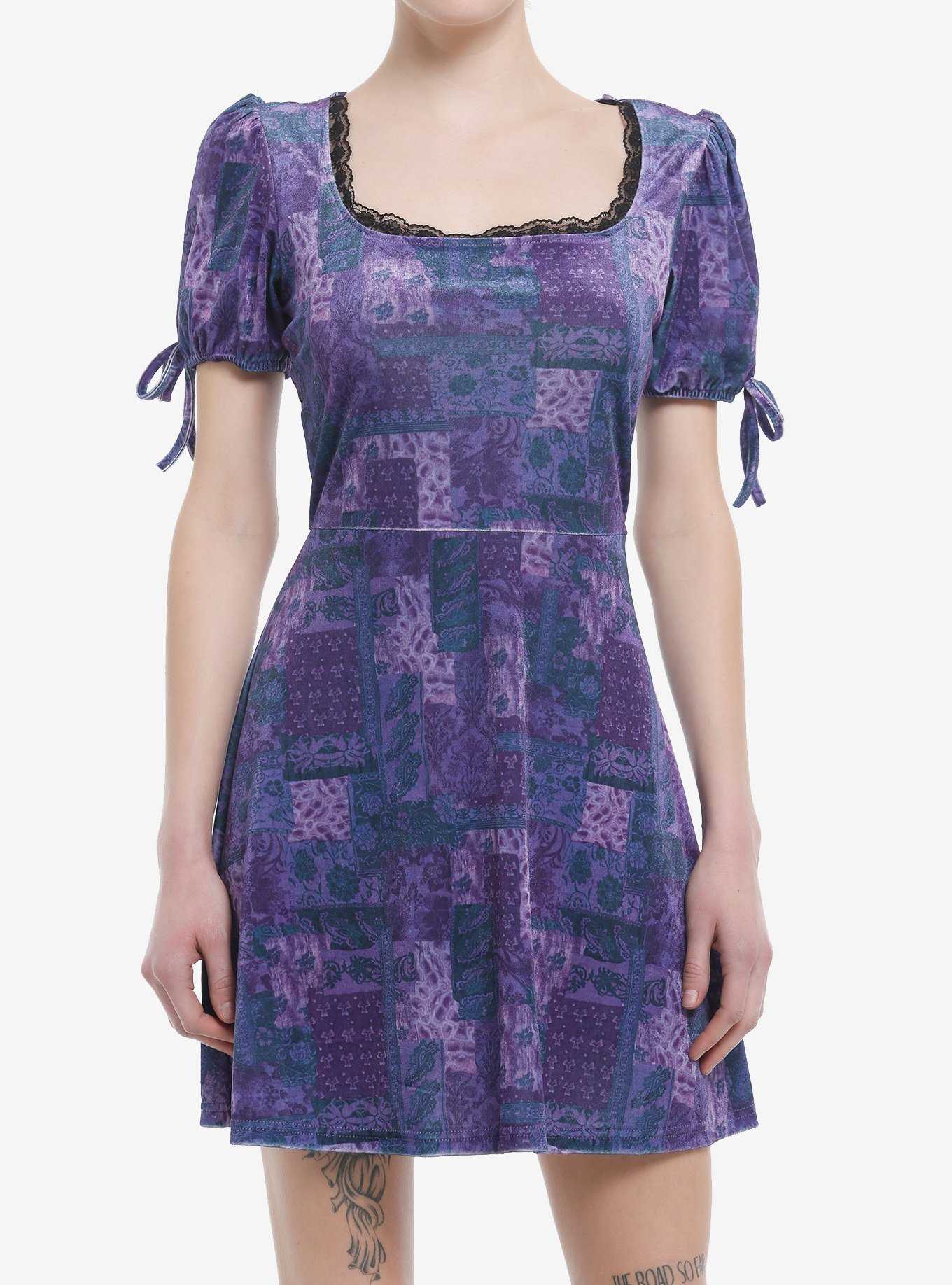 Social Collision Purple & Blue Patchwork Velvet Dress, , hi-res