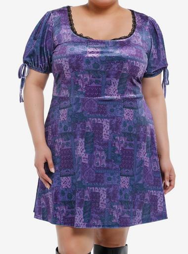 hot topic purple velvet dress Purple & Blue Patchwork Velvet Dress Plus Size