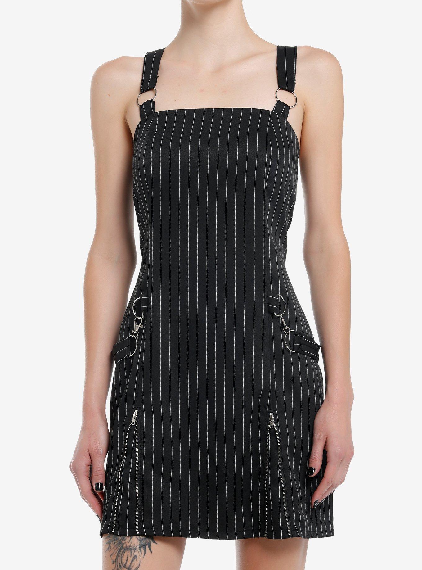 Black Pinstripe Hardware Mini Dress, , hi-res