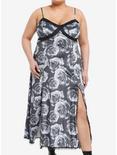 Thorn & Fable Grey Rose Lace Slit Maxi Dress Plus Size, PURPLE, hi-res