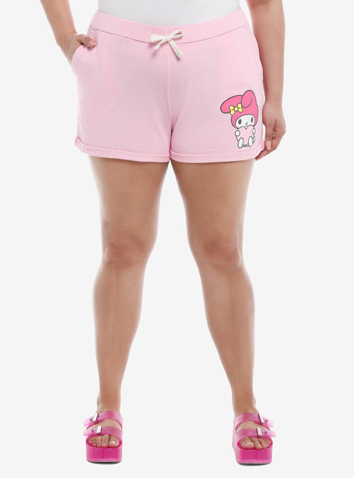 My Melody Rhinestone Girls Lounge Shorts Plus Size, PINK, hi-res