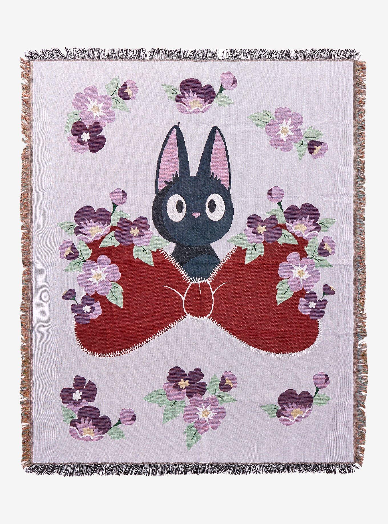 Our Universe Studio Ghibli Kiki's Delivery Service Jiji Bow Floral Tapestry Throw, , hi-res