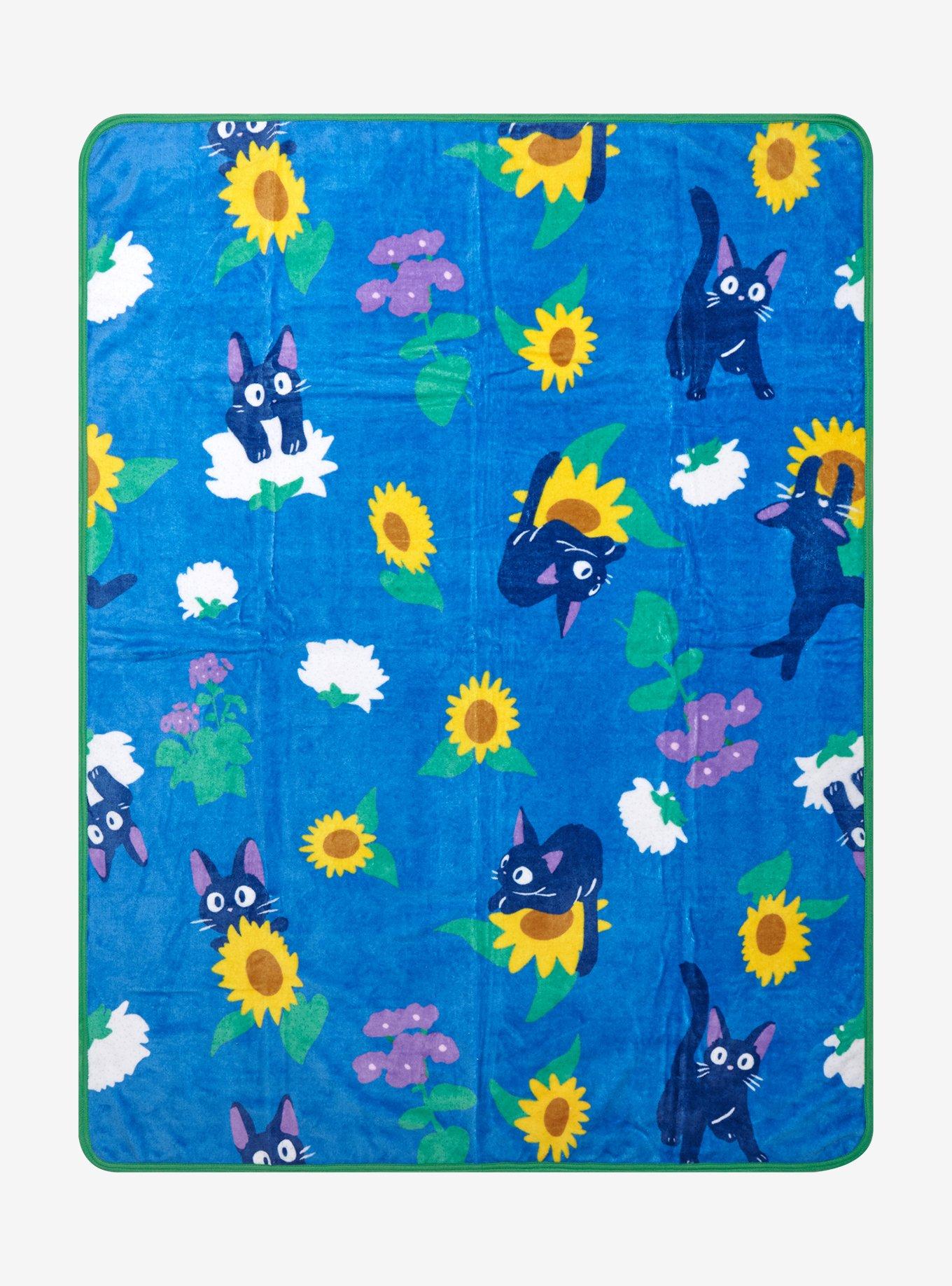 Studio Ghibli Kiki's Delivery Service Jiji Sunflower Allover Print Fleece Throw, , hi-res