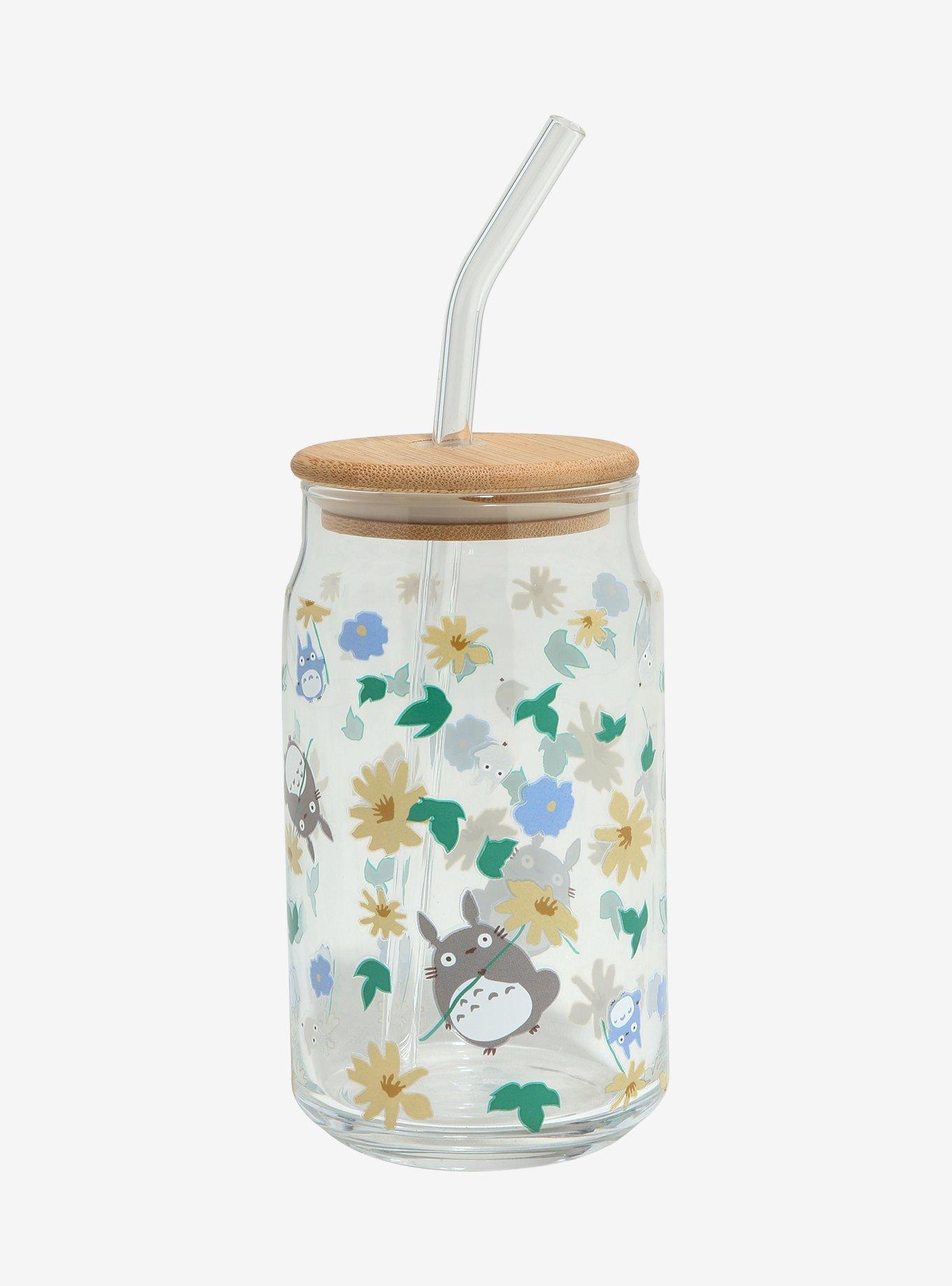 Studio Ghibli My Neighbor Totoro Floral Tototro Allover Print Glass Cup with Straw - BoxLunch Exclusive, , hi-res