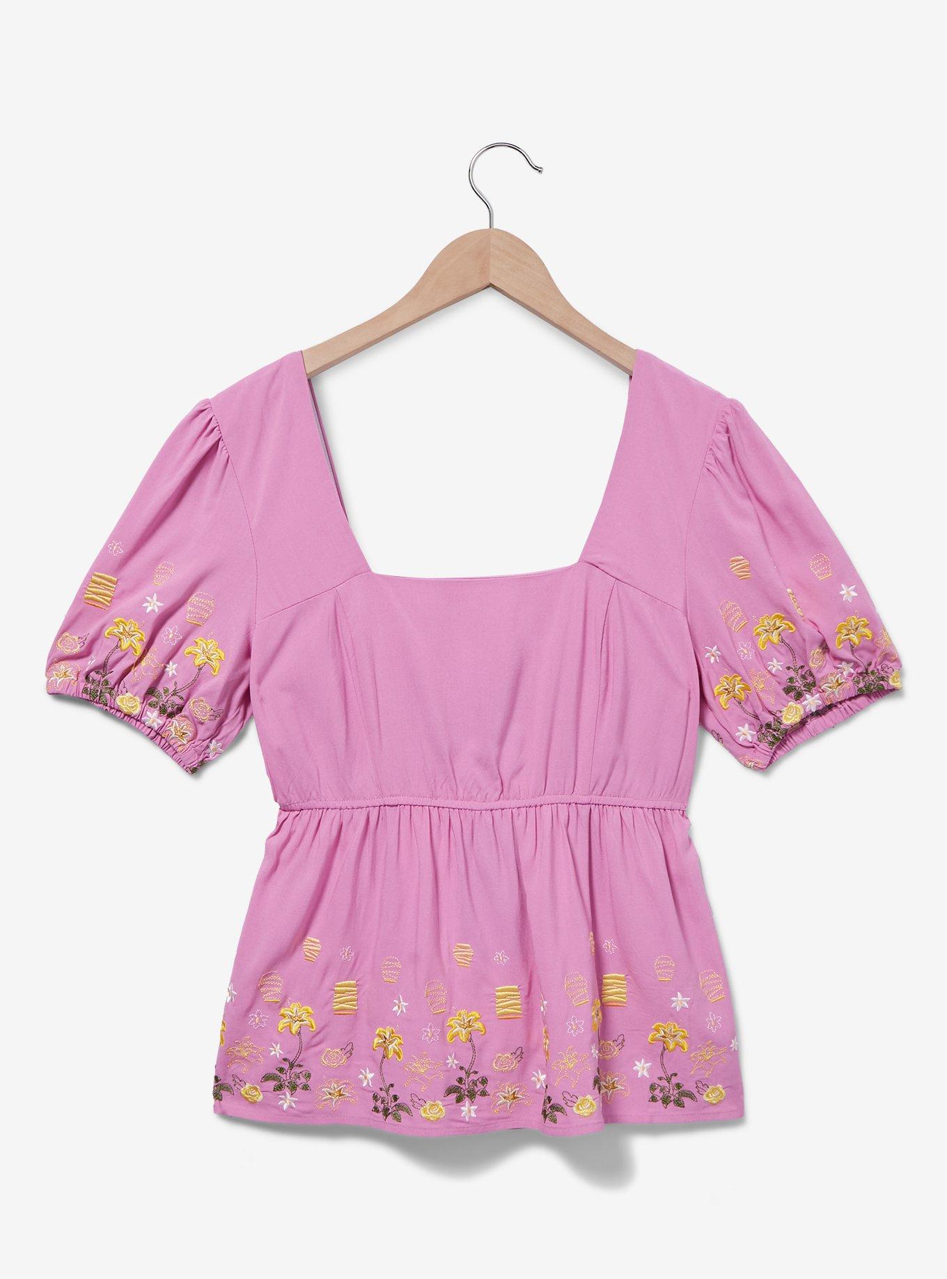Disney Tangled Lanterns and Flowers Women's Plus Size Smock Top — BoxLunch Exclusive, LIGHT PURPLE, hi-res