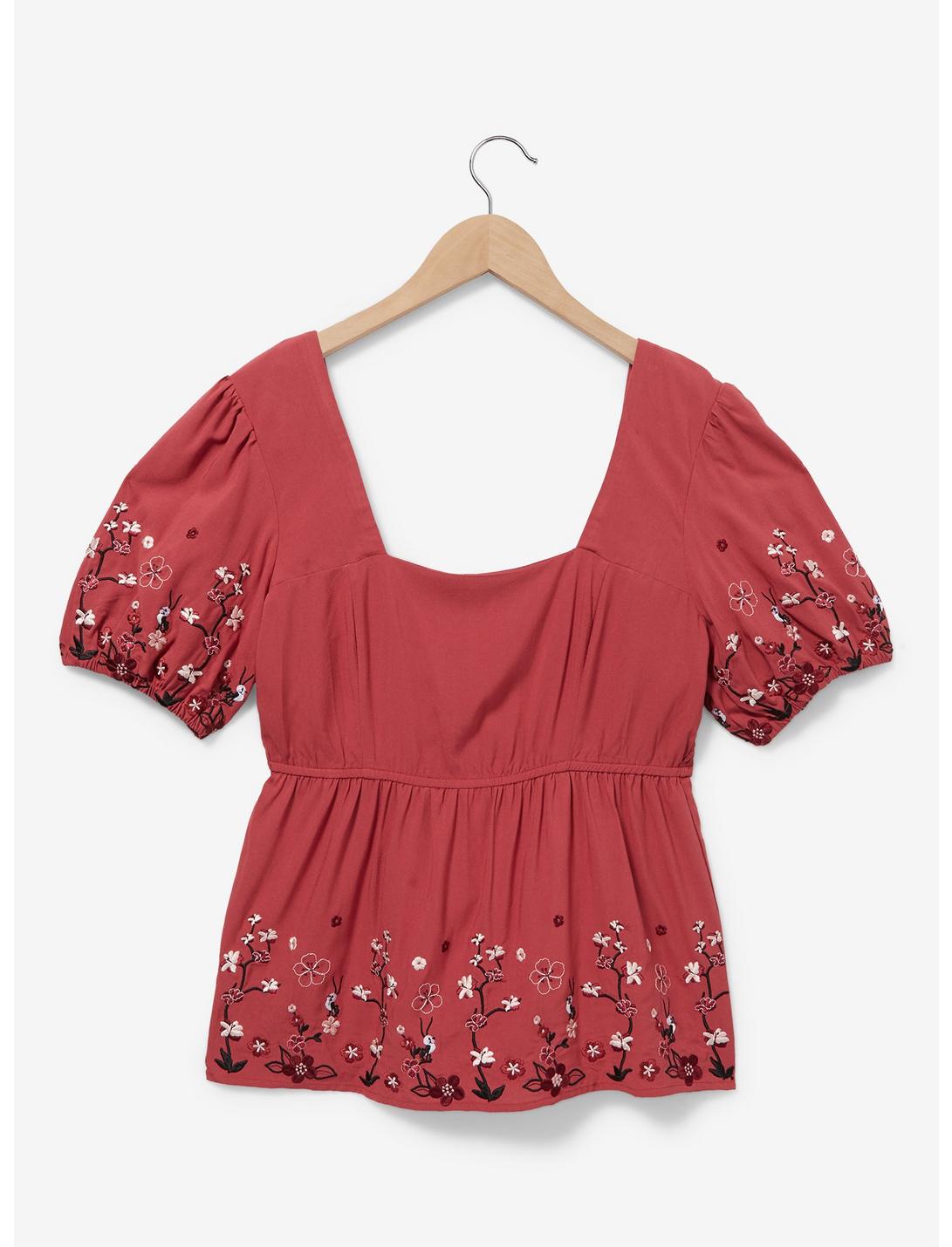 Disney Mulan Cherry Blossom Women's Plus Size Smock Top — BoxLunch Exclusive, PURPLE, hi-res