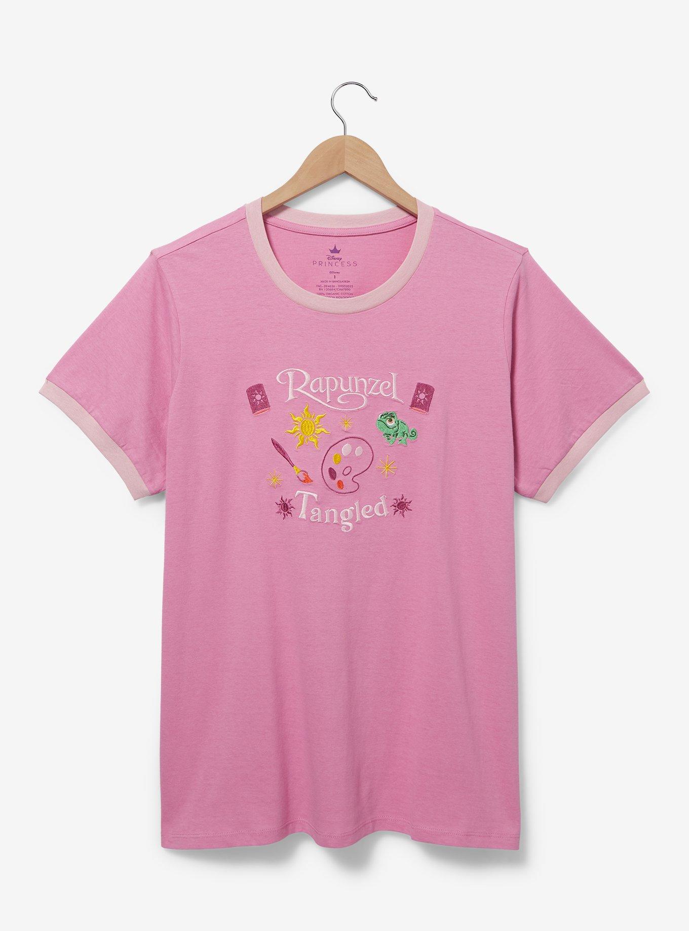 Disney Tangled Rapunzel Embroidered Women's Plus Size Ringer T-Shirt &mdash; BoxLunch Exclusive, LIGHT PURPLE, hi-res