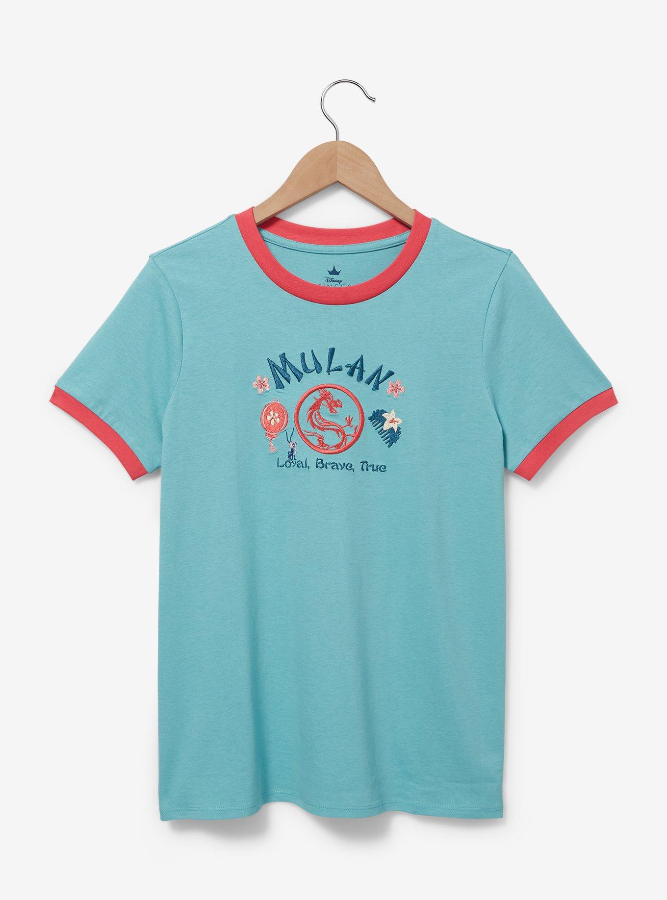 Disney Mulan Embroidered Women's Ringer T-Shirt — BoxLunch Exclusive, BLUE, hi-res