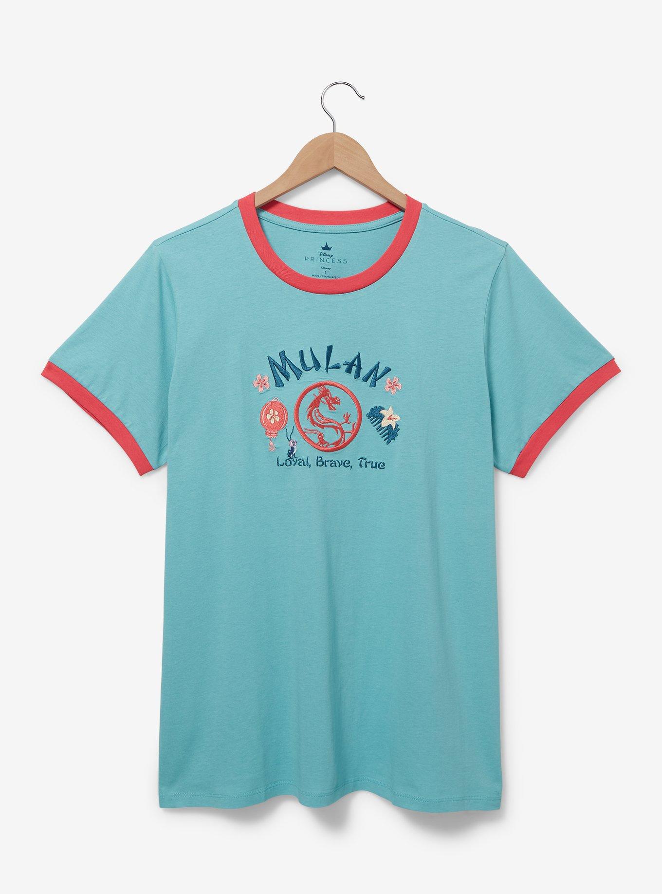 Disney Mulan Embroidered Women's Plus Size Ringer T-Shirt — BoxLunch Exclusive, BLUE, hi-res