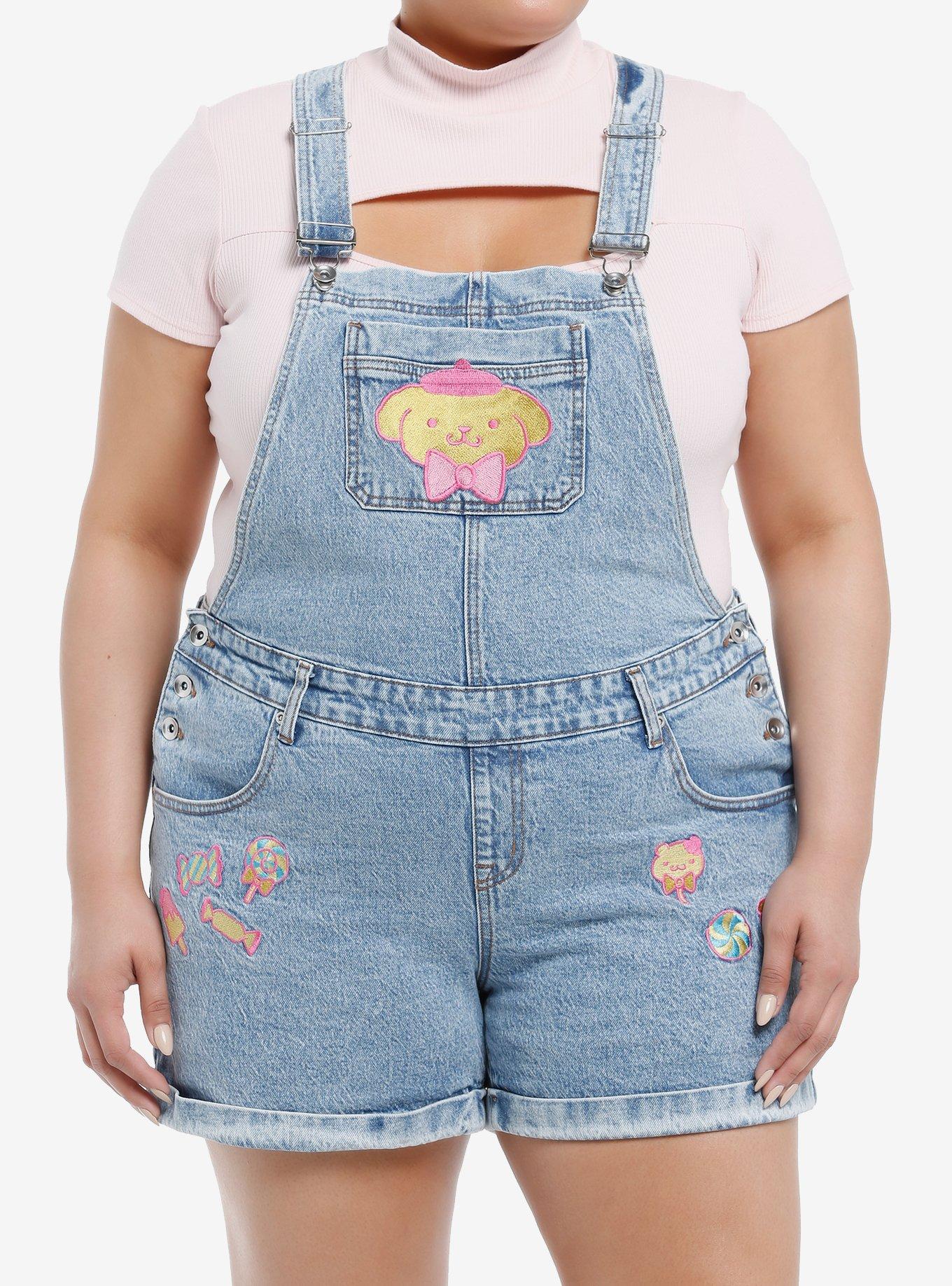 Pompompurin Sweets Denim Shortalls Plus Size, MULTI, hi-res