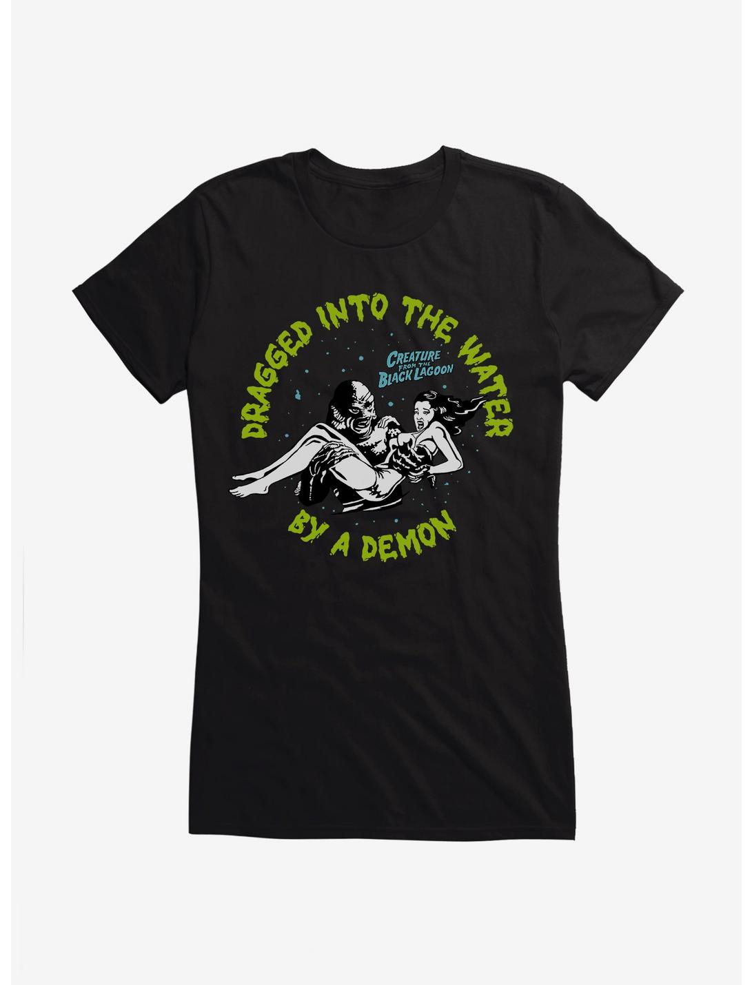 Creature From The Black Lagoon Dragged Into The Water Girls T-Shirt, BLACK, hi-res