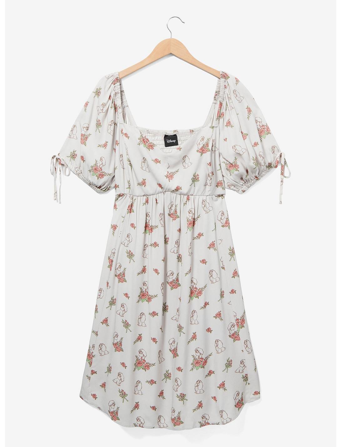 Disney Lady and the Tramp Floral Lady Allover Print Plus Size Dress - BoxLunch Exclusive, OFF WHITE, hi-res