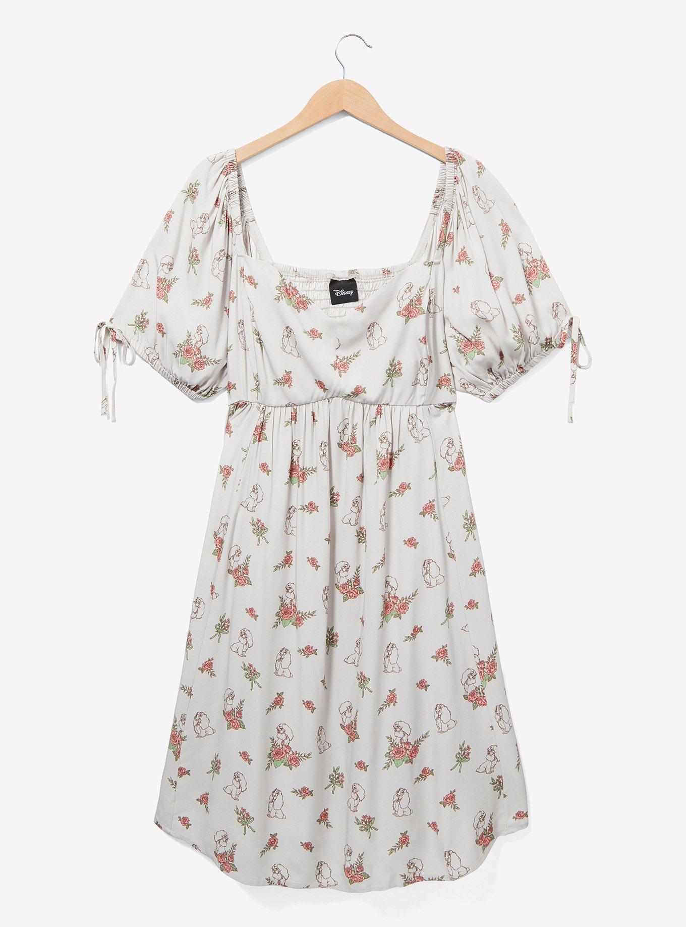 Disney Lady and the Tramp Floral Lady Allover Print Plus Size Dress - BoxLunch Exclusive, OFF WHITE, hi-res