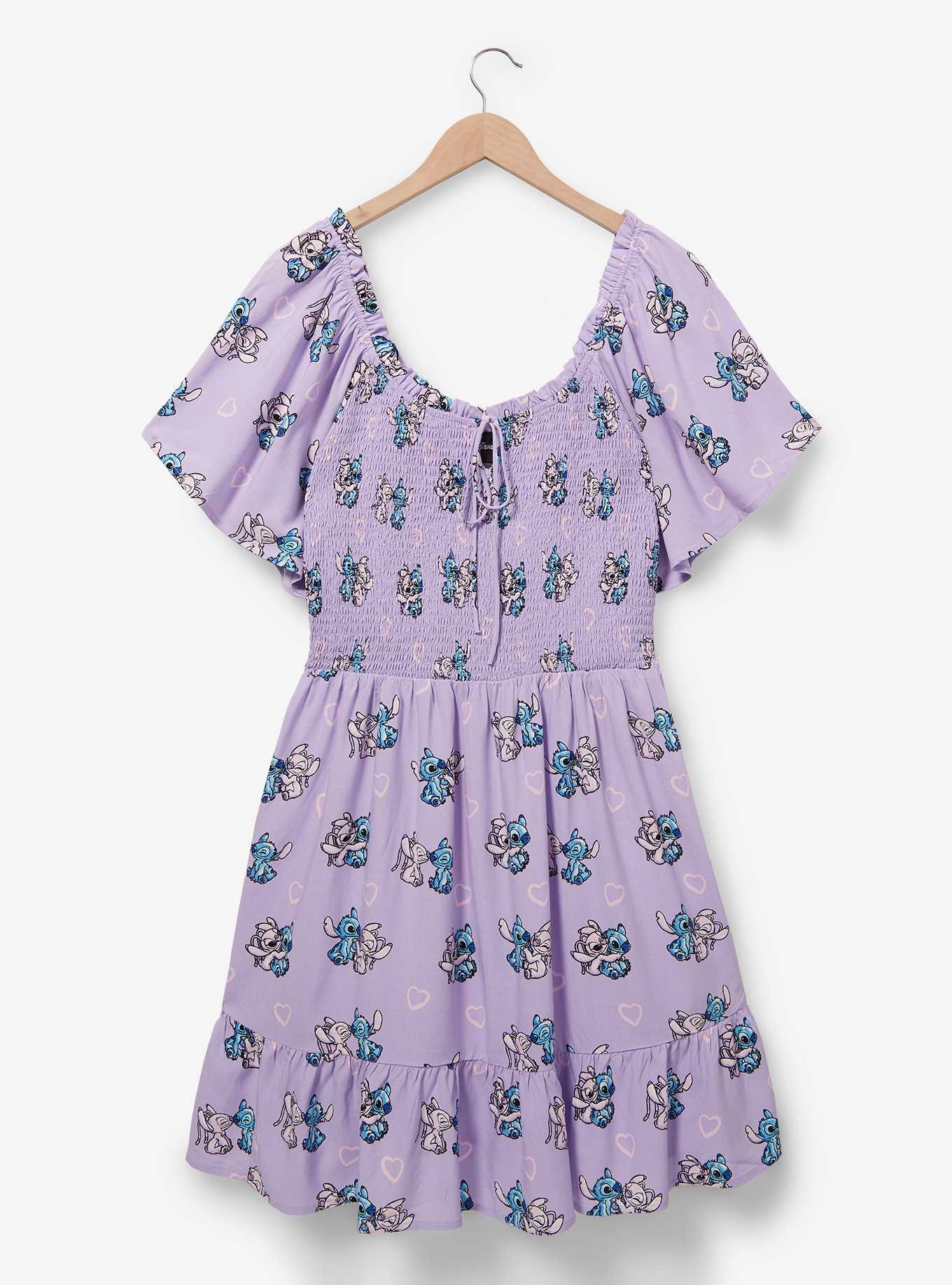 Disney Lilo & Stitch Angel Allover Print Smocked Plus Size Dress — BoxLunch Exclusive, , hi-res