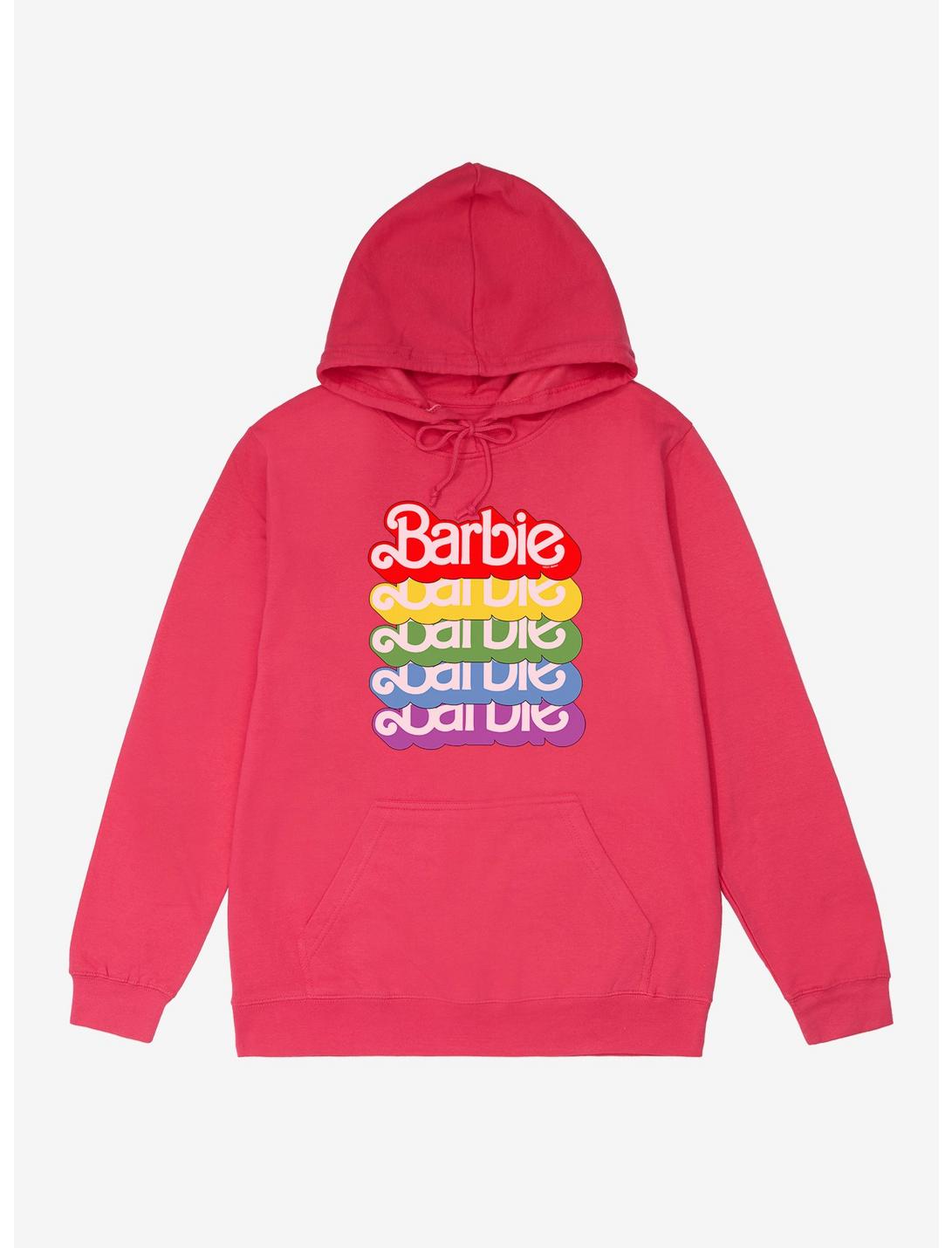 Barbie Text Rainbow Stack French Terry Hoodie, HELICONIA HEATHER, hi-res