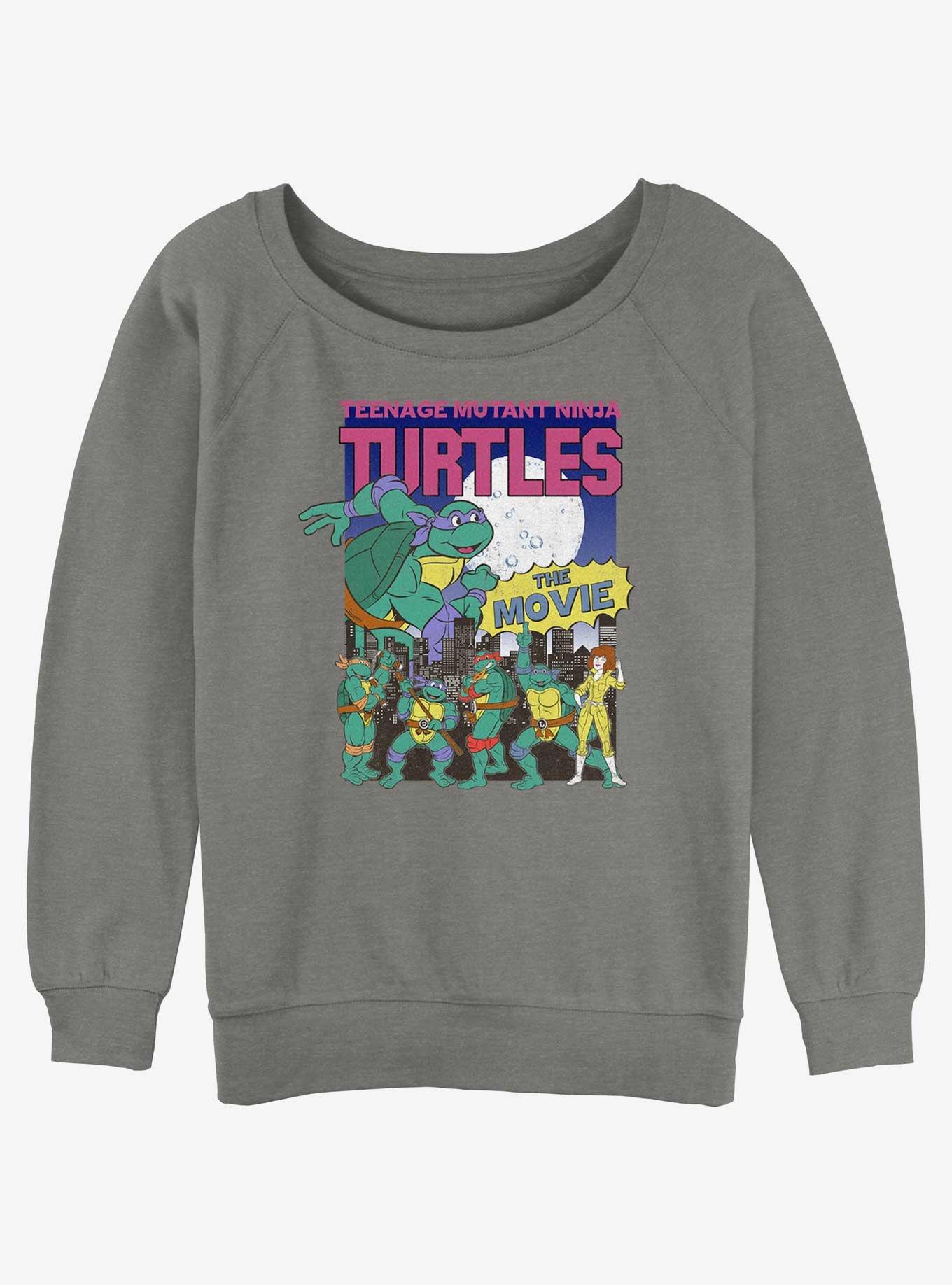 Teenage Mutant Ninja Turtles Vintage Turtles Poster Girls Slouchy Sweatshirt, GRAY HTR, hi-res