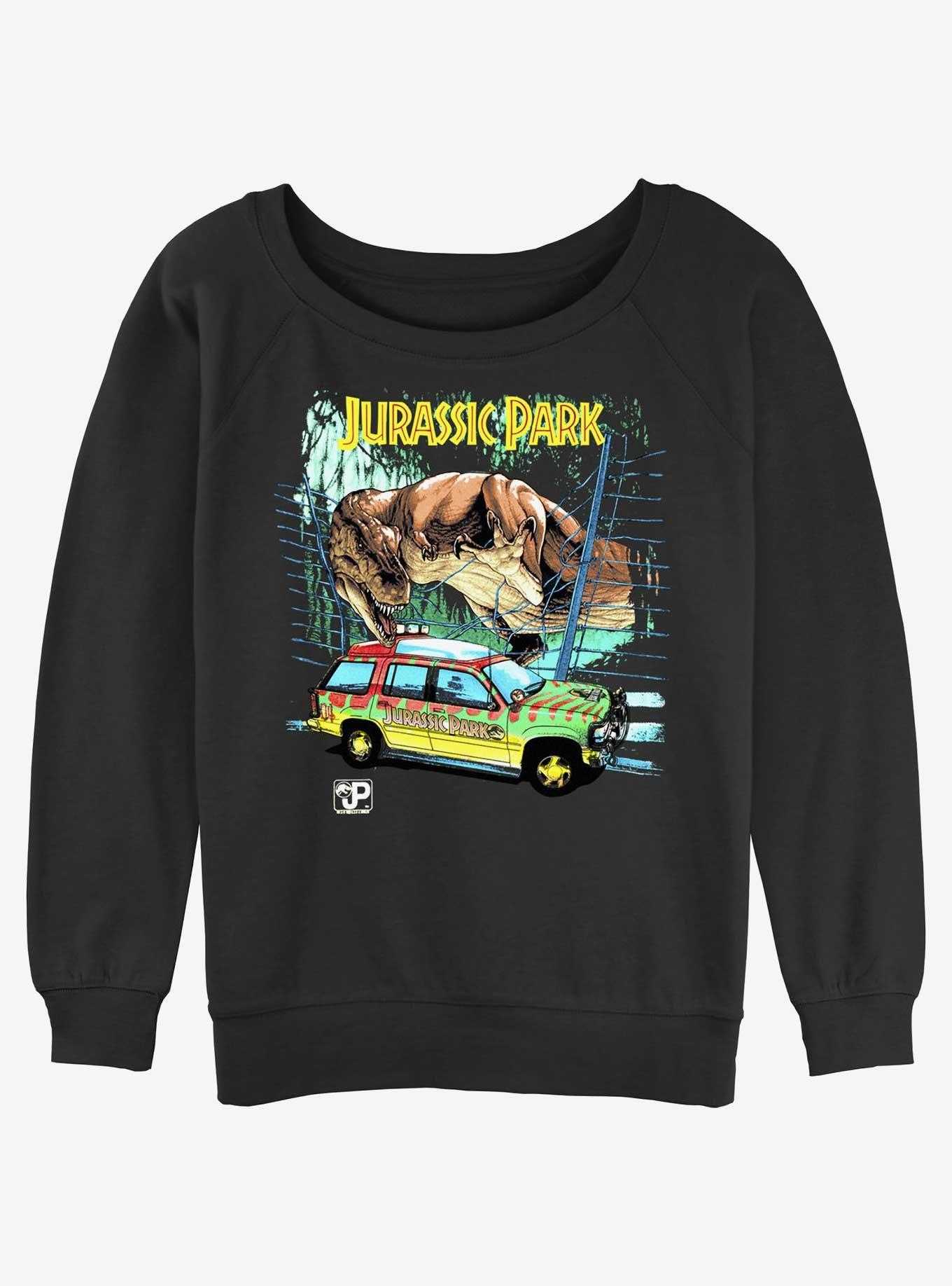 Jurassic Park Vintage Jurassic Drive Girls Slouchy Sweatshirt, BLACK, hi-res
