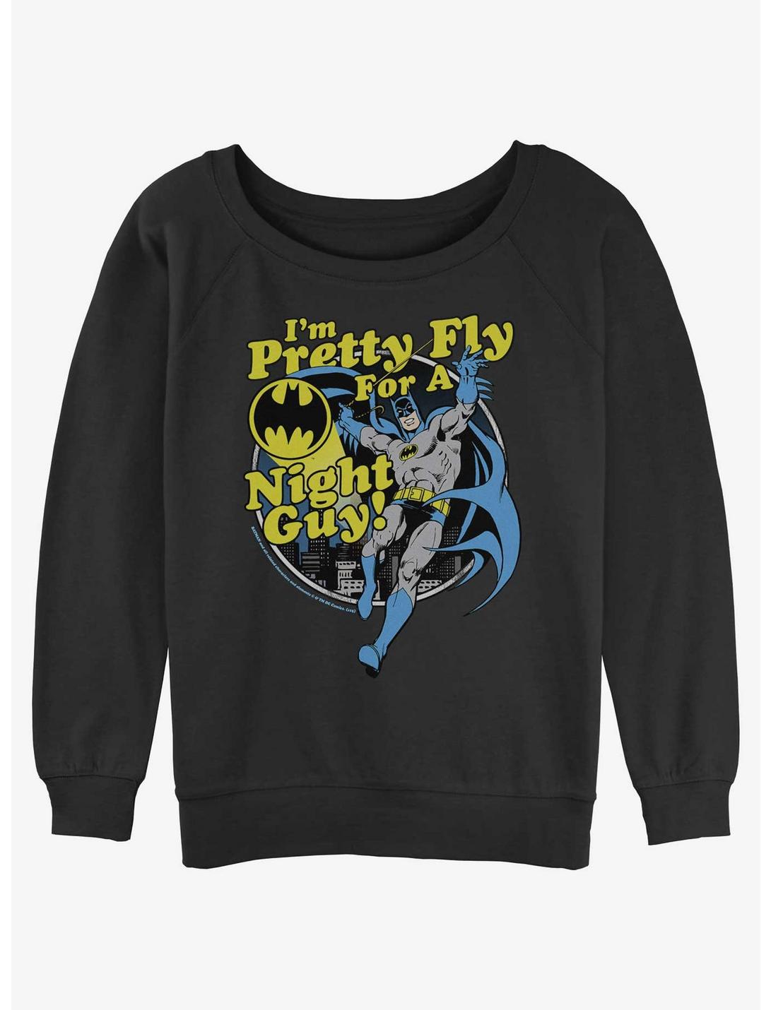DC Batman Pretty Fly For A Night Guy Girls Slouchy Sweatshirt, BLACK, hi-res