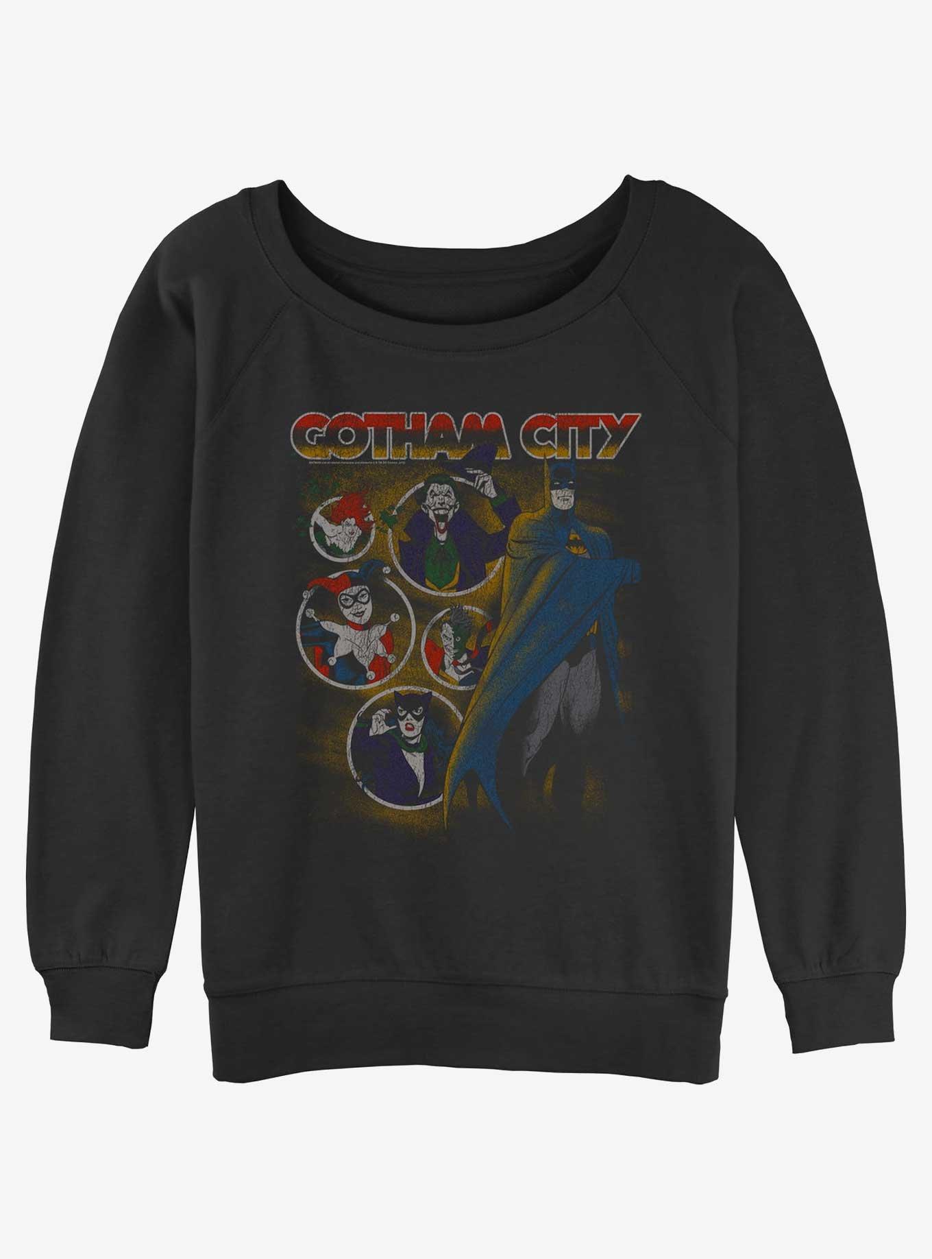 DC Batman Gotham City Lineup Girls Slouchy Sweatshirt, BLACK, hi-res