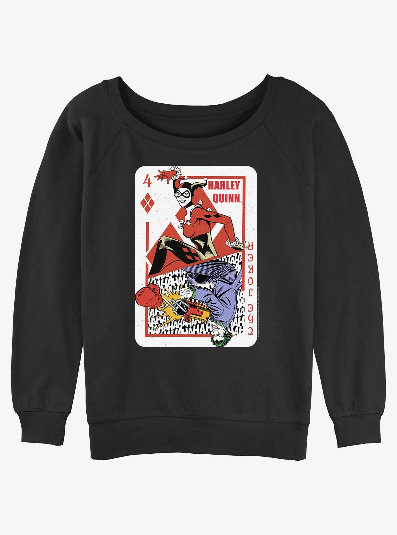 DC Batman Joking Quinn Card Girls Slouchy Sweatshirt, BLACK, hi-res