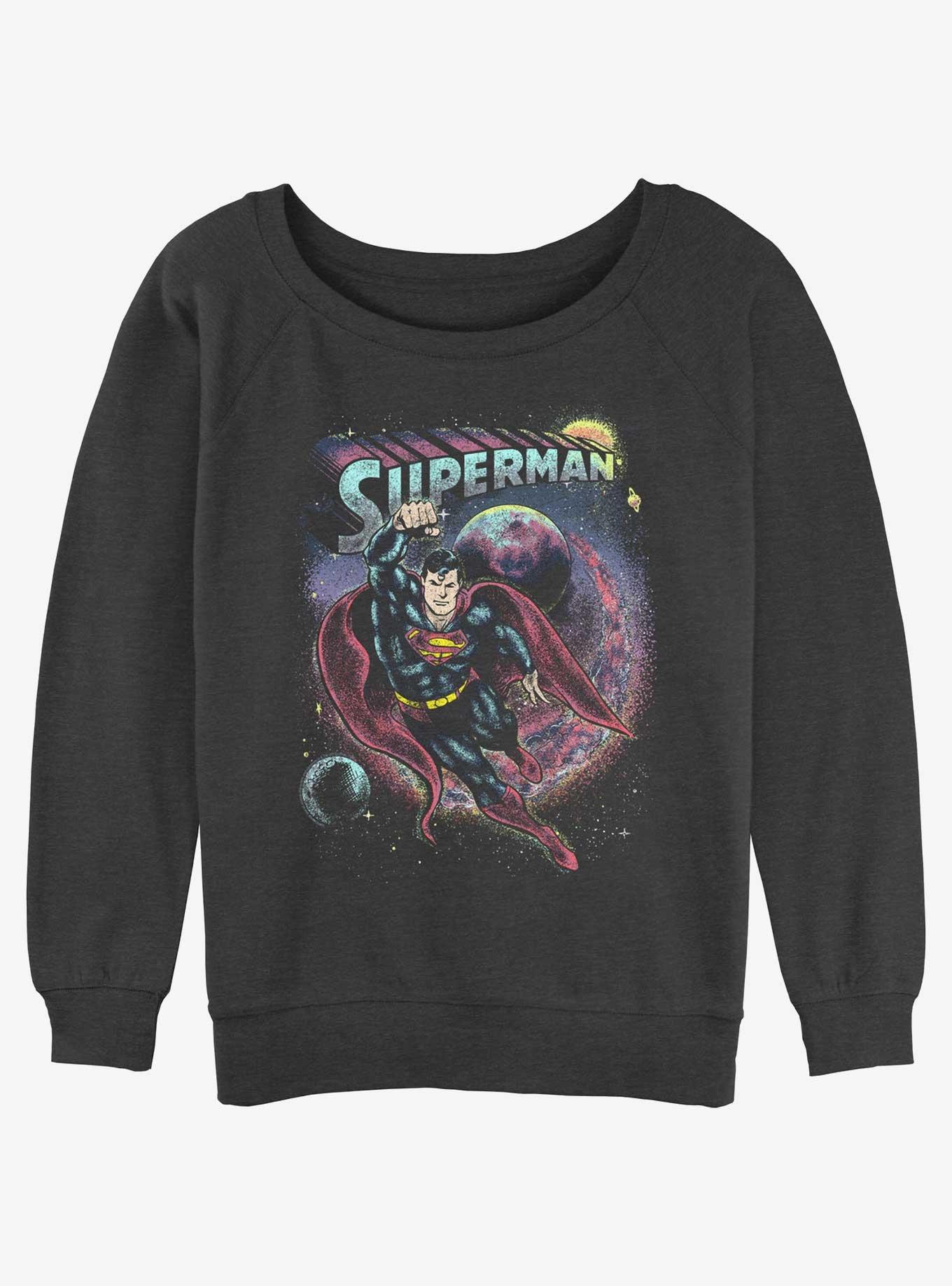 DC Superman Space Cowboy Girls Slouchy Sweatshirt, CHAR HTR, hi-res
