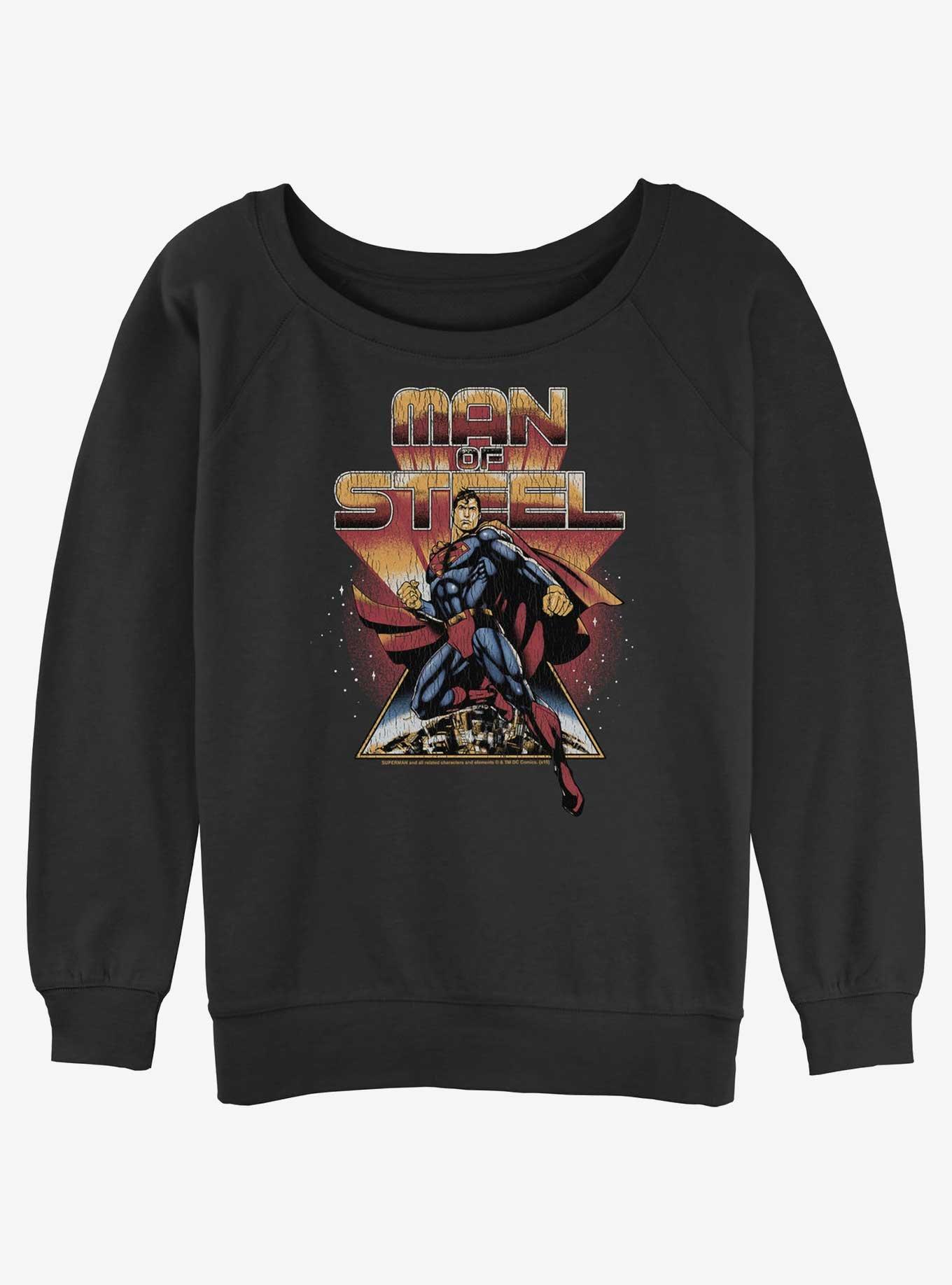 DC Superman Man of Steel Girls Slouchy Sweatshirt, BLACK, hi-res
