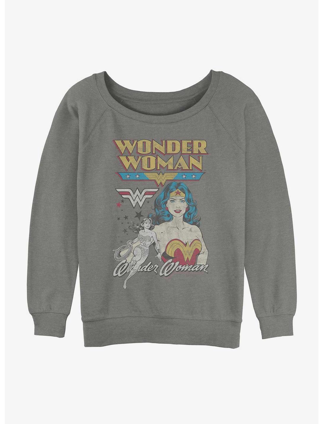 DC Wonder Woman Vintage Wonder Girls Slouchy Sweatshirt, GRAY HTR, hi-res