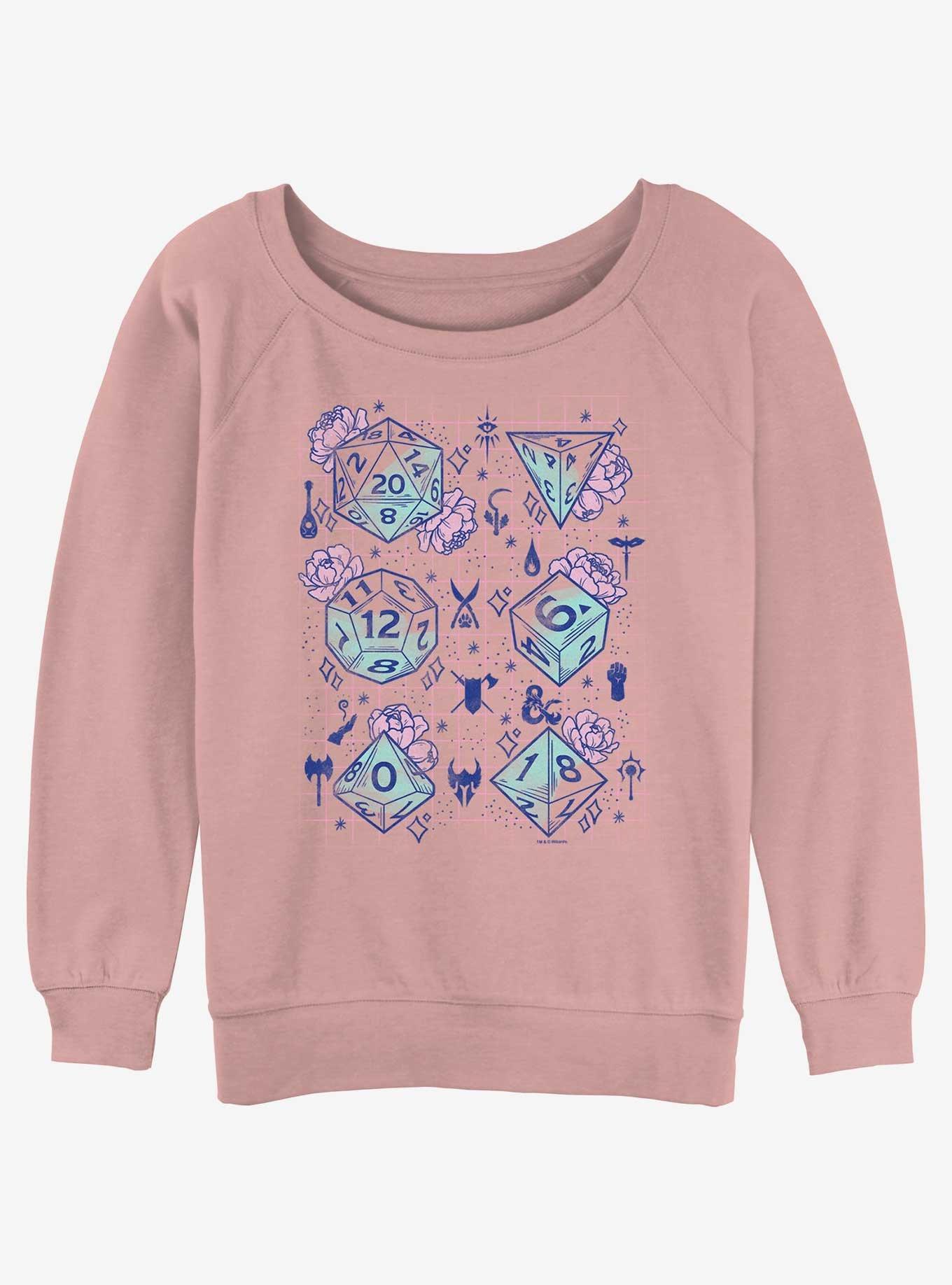 Dungeons & Dragons Floral Dice Girls Slouchy Sweatshirt, DESERTPNK, hi-res