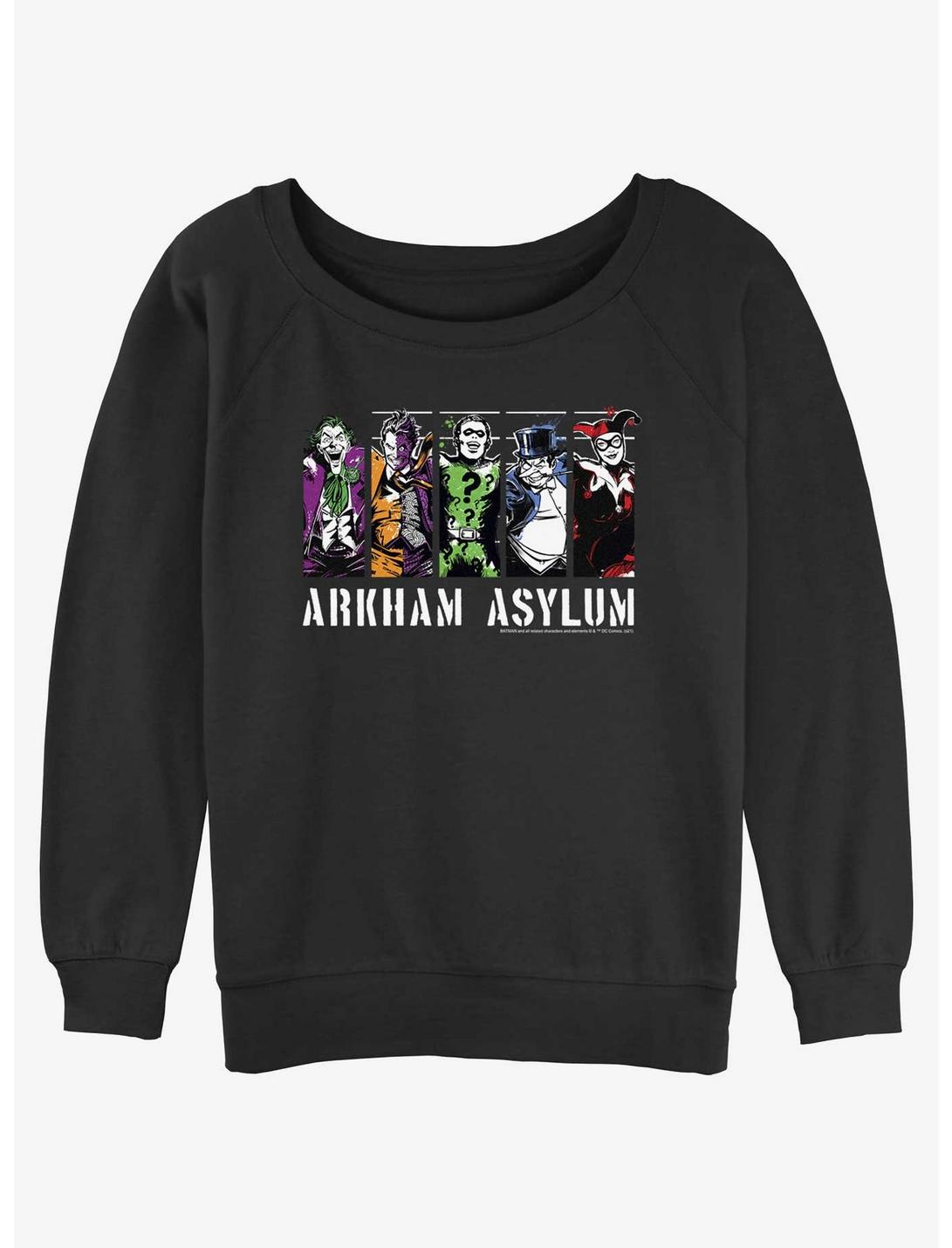 DC Batman Arkham Asylum Lineup Girls Slouchy Sweatshirt, BLACK, hi-res