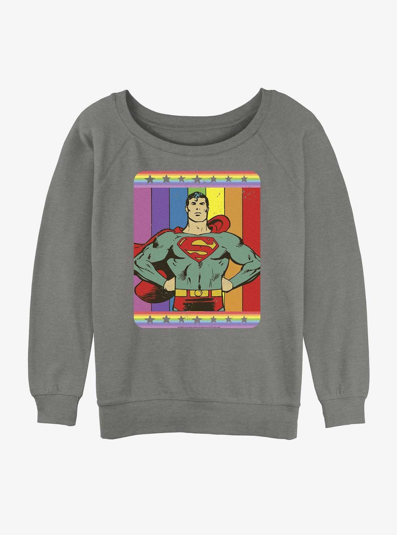 DC Superman Vintage Rainbow Girls Slouchy Sweatshirt, GRAY HTR, hi-res