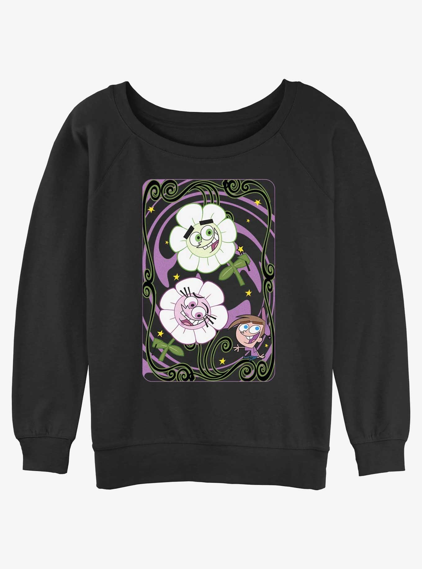 Nickelodeon Fairly Odd Parents Flower Card Girls Slouchy Sweatshirt