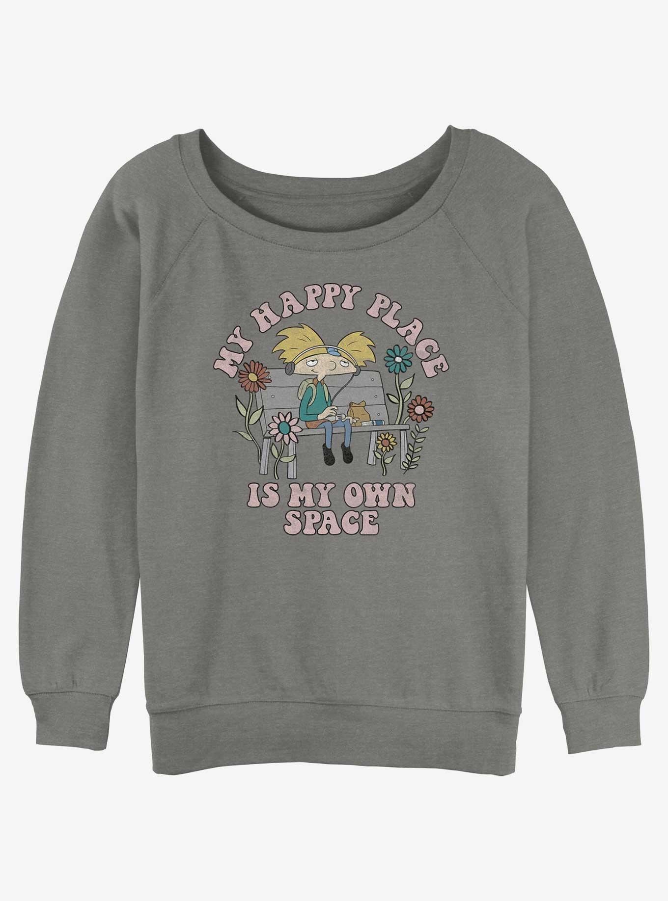 Nickelodeon Arnold My Happy Place Girls Slouchy Sweatshirt, GRAY HTR, hi-res