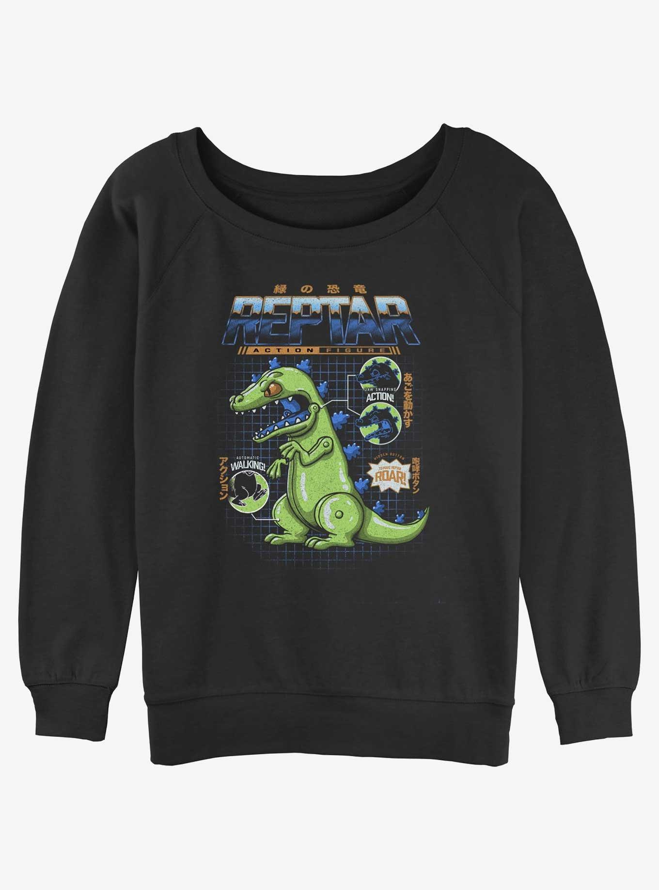 Rugrats Reptar Schematic Girls Slouchy Sweatshirt, BLACK, hi-res