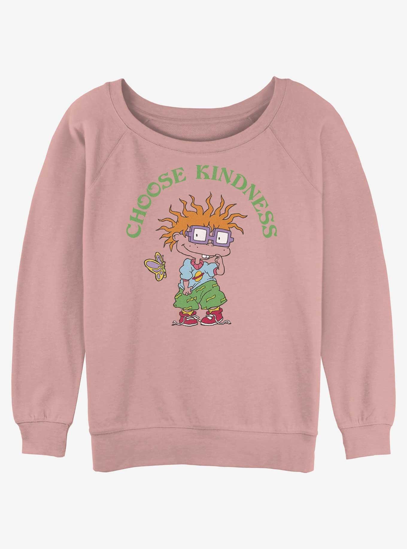 Rugrats Chuckie Choose Kindness Girls Slouchy Sweatshirt - PINK