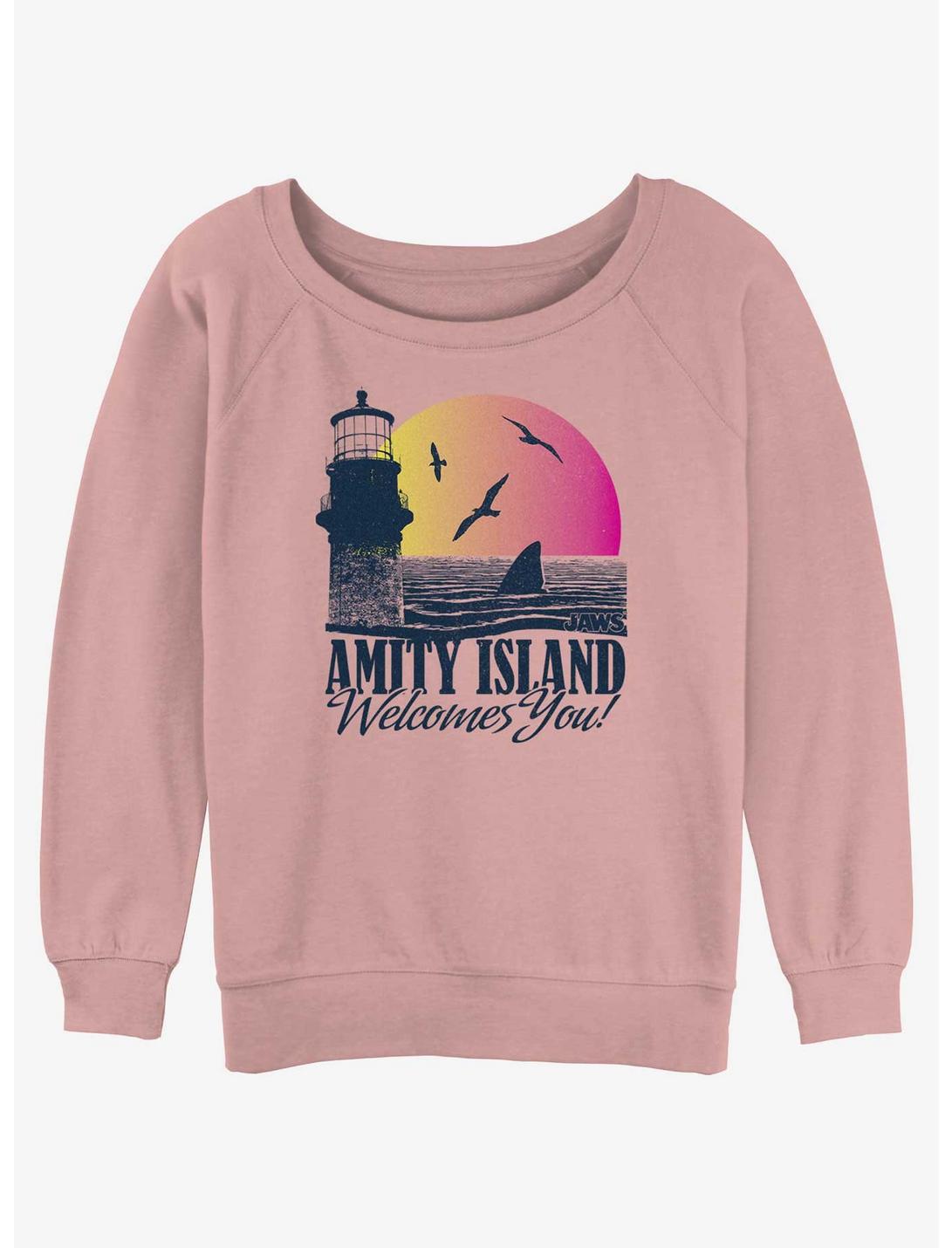 Jaws Amity Island Welcomes You Girls Slouchy Sweatshirt, DESERTPNK, hi-res