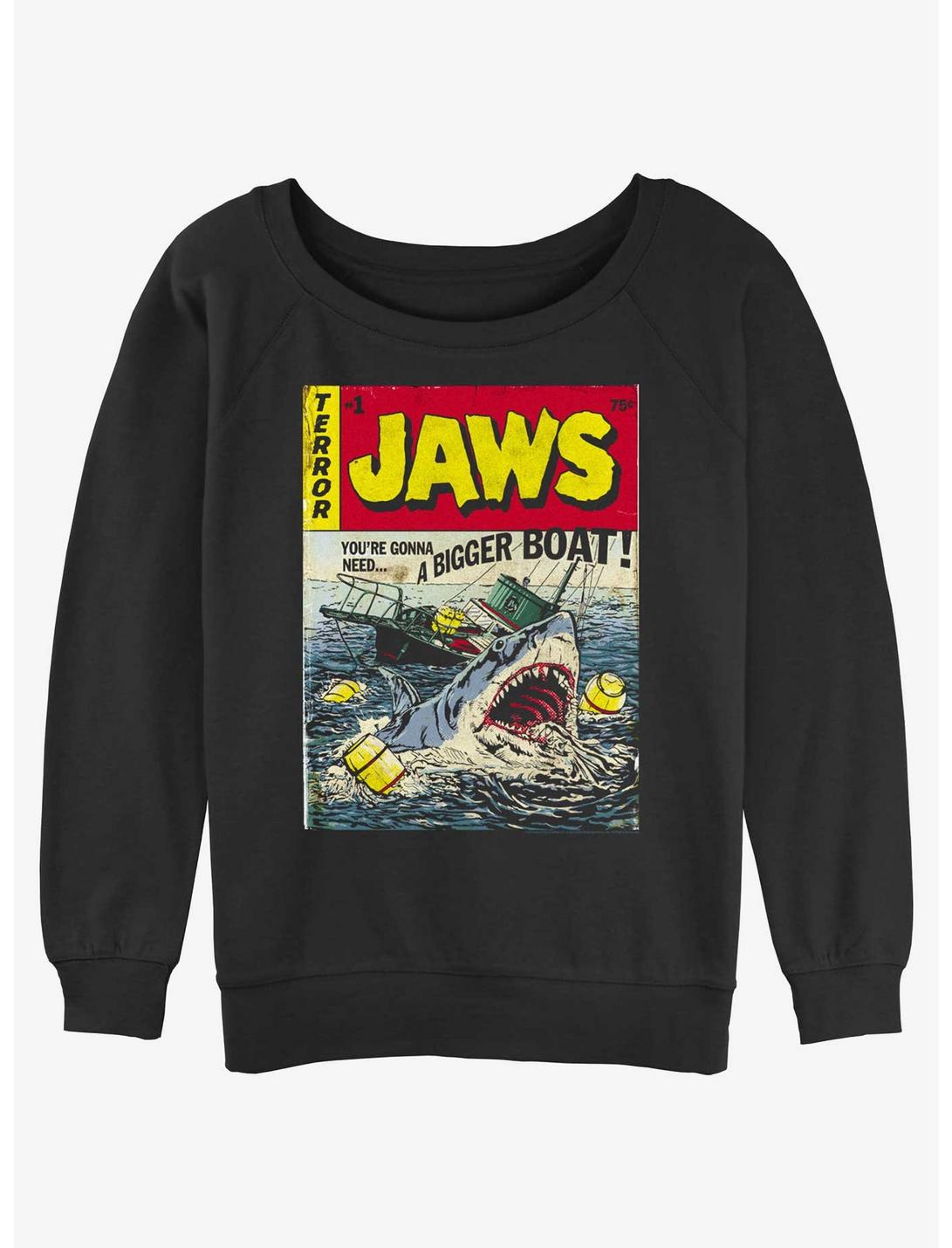 Jaws Shark Attack Need A Bigger Boat Girls Slouchy Sweatshirt, BLACK, hi-res