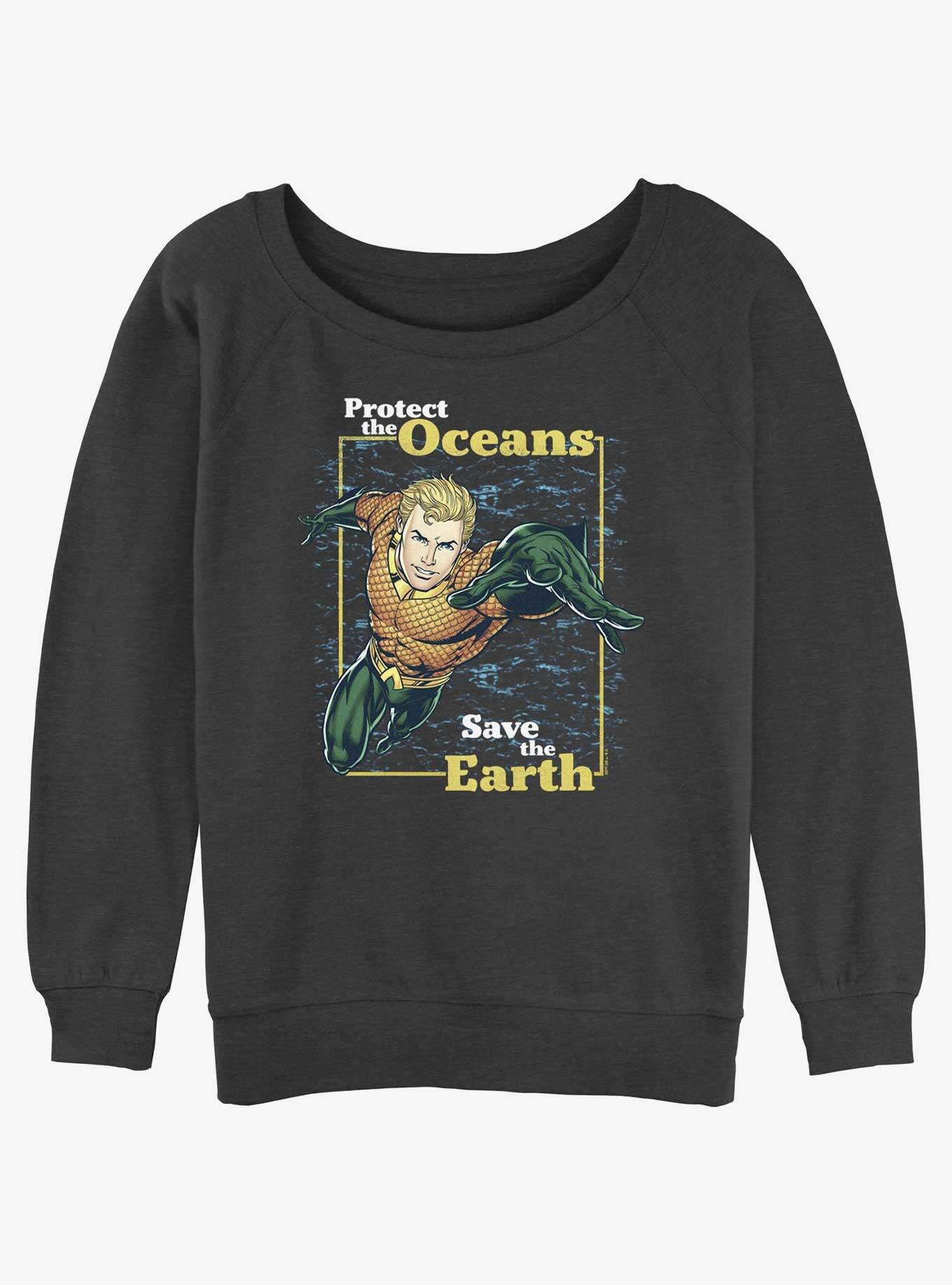 DC Aquaman Protecting Oceans Girls Slouchy Sweatshirt, CHAR HTR, hi-res