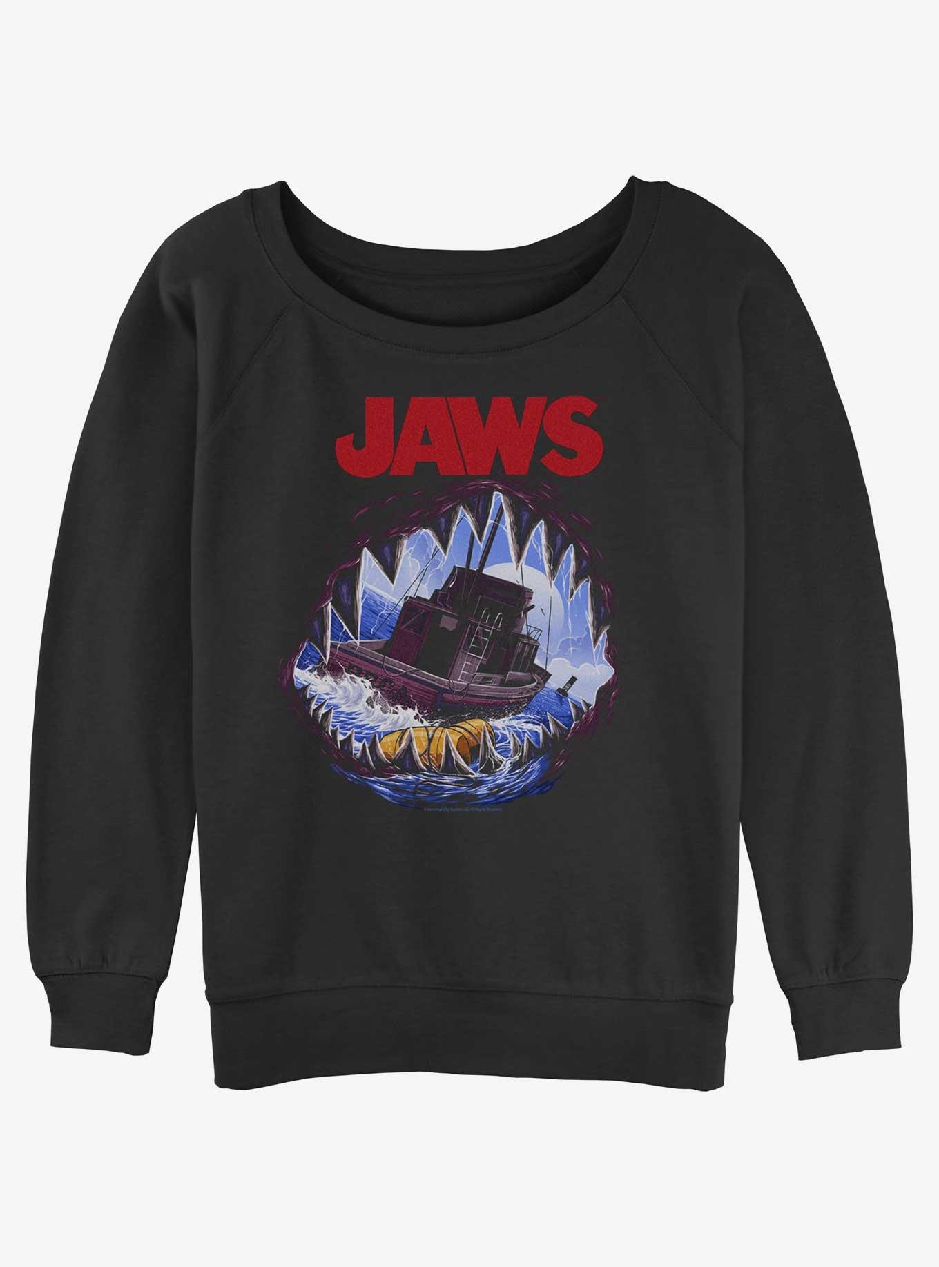Jaws Deep Sea Terror Girls Slouchy Sweatshirt, BLACK, hi-res