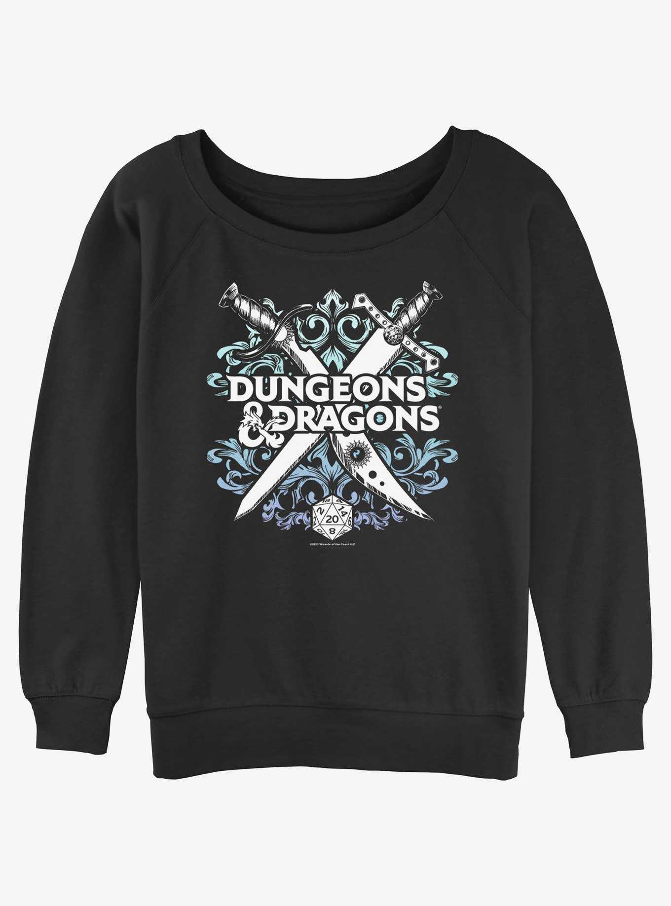 Dungeons & Dragons Decorative Crossed Weapons Logo Girls Slouchy Sweatshirt, , hi-res