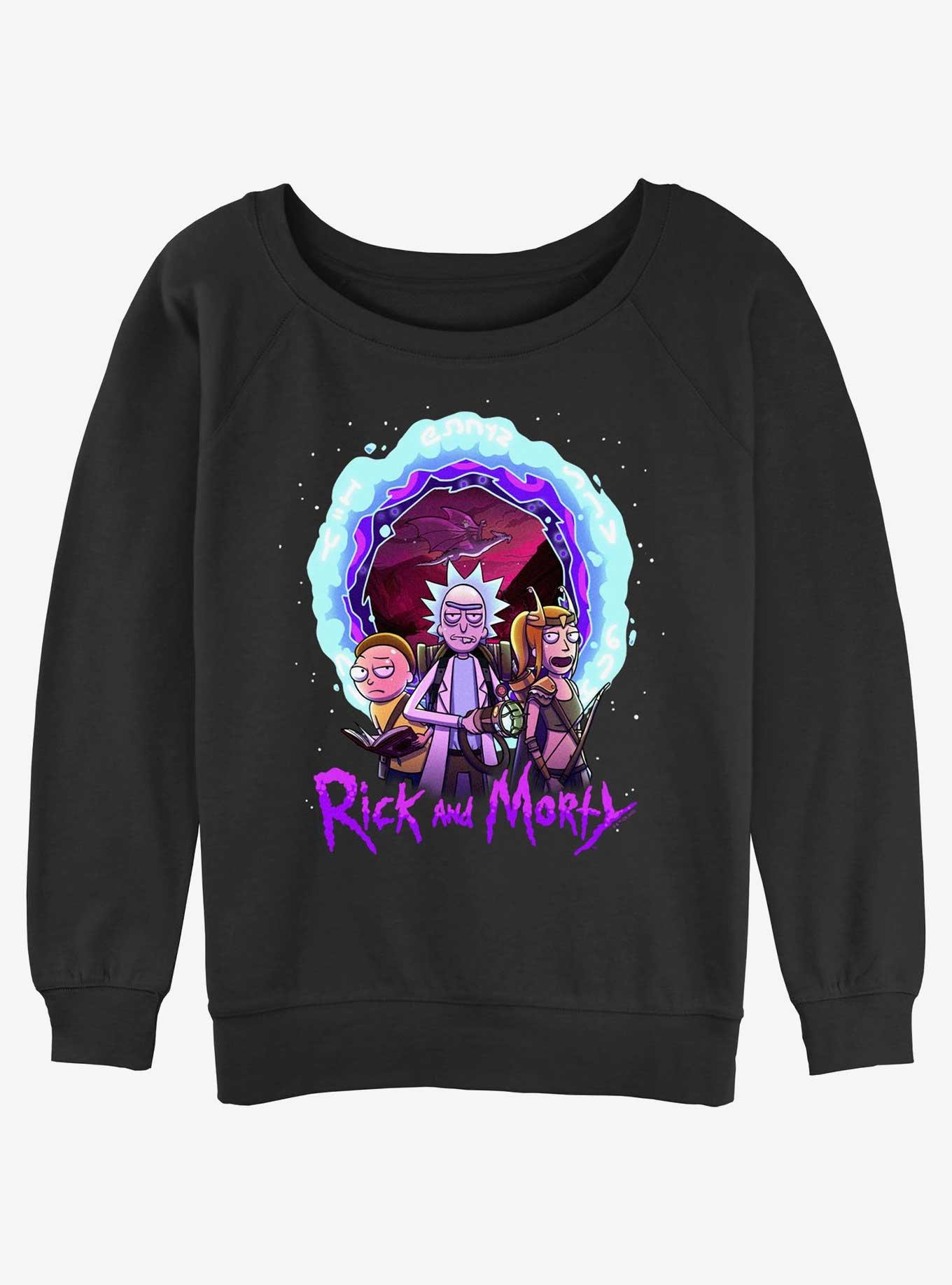 Rick and Morty Portal Rick Girls Slouchy Sweatshirt, BLACK, hi-res