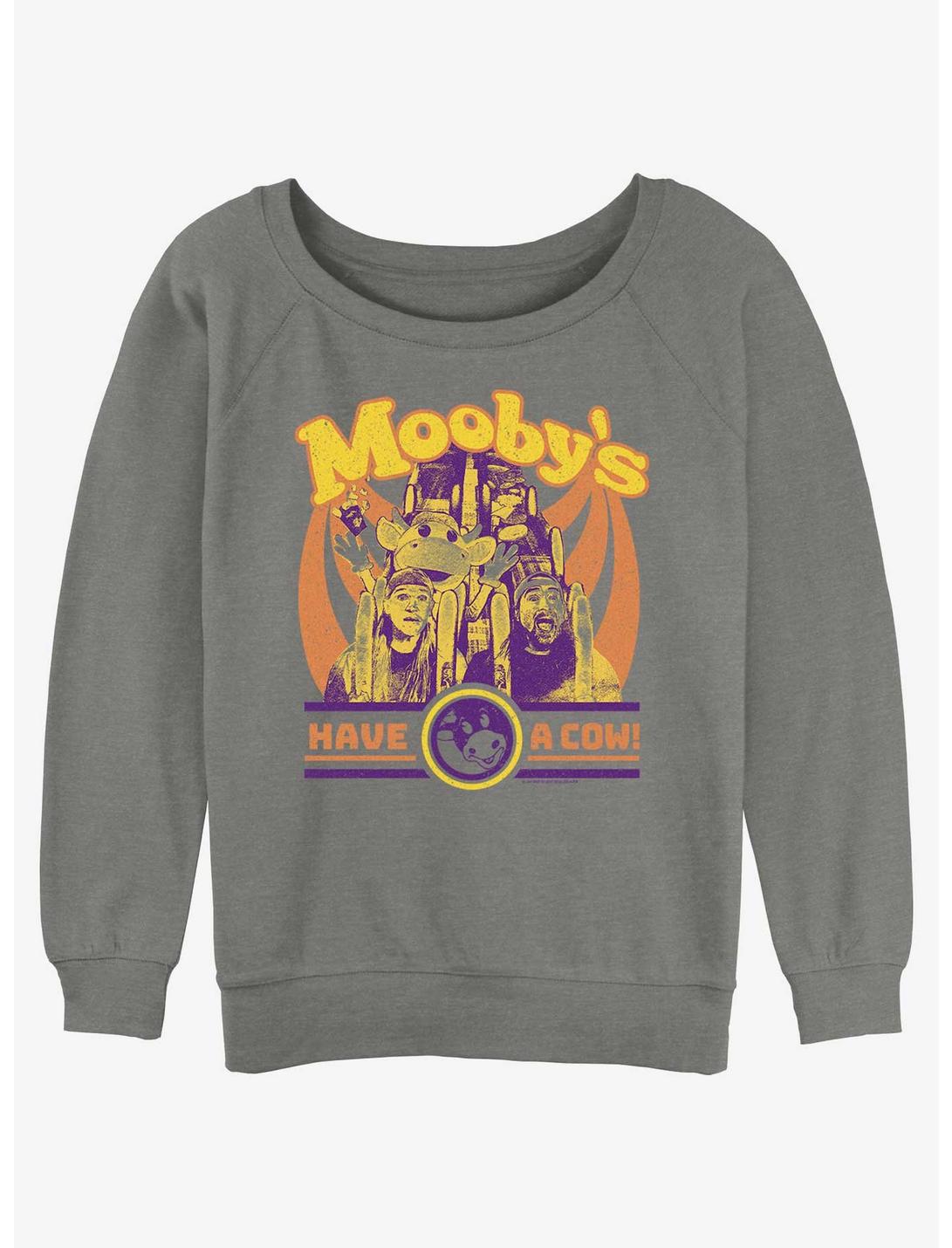 Jay and Silent Bob Mooby's Have A Cow Girls Slouchy Sweatshirt, GRAY HTR, hi-res